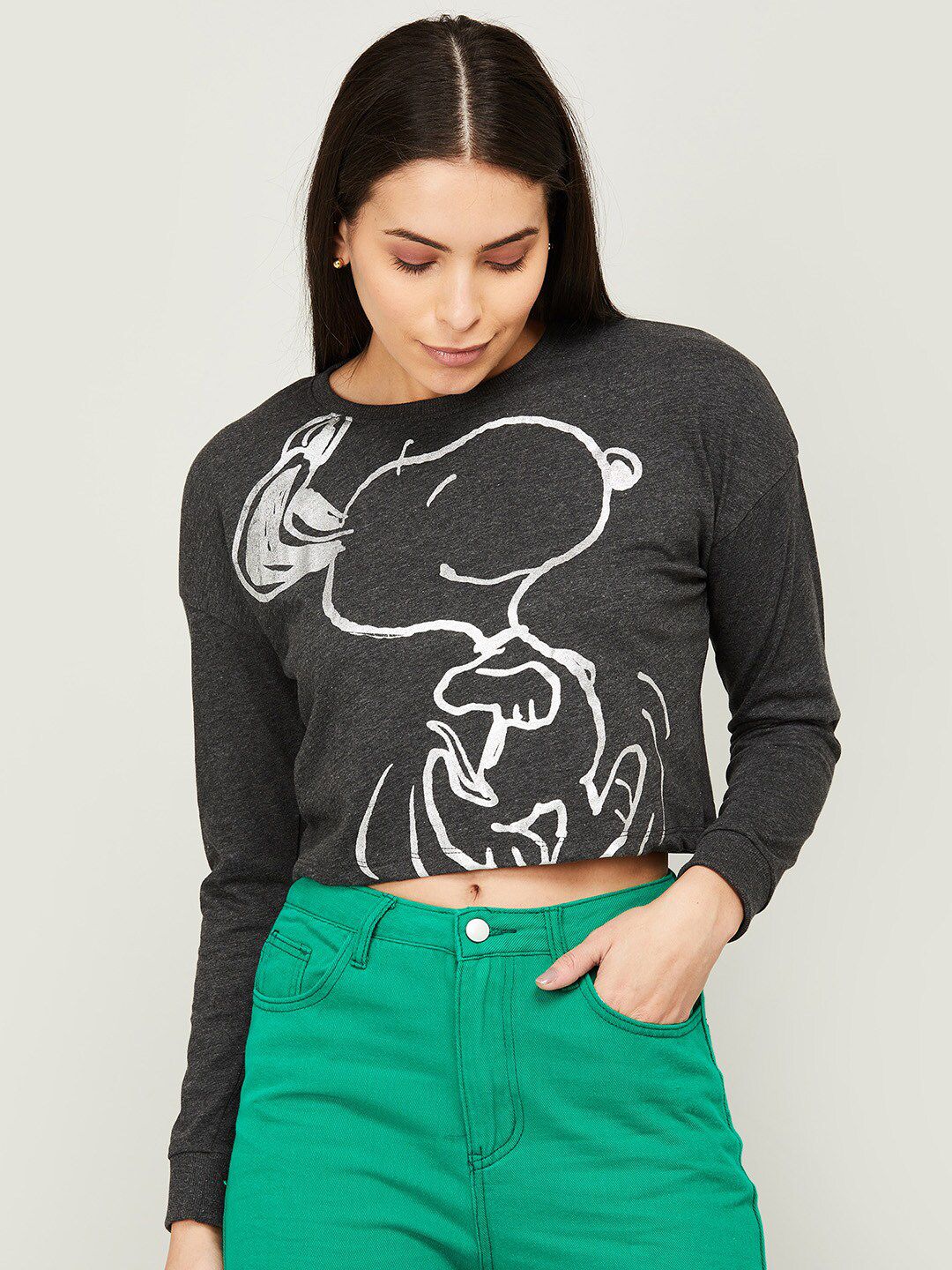 Ginger by Lifestyle Women Black Printed Sweatshirt Price in India