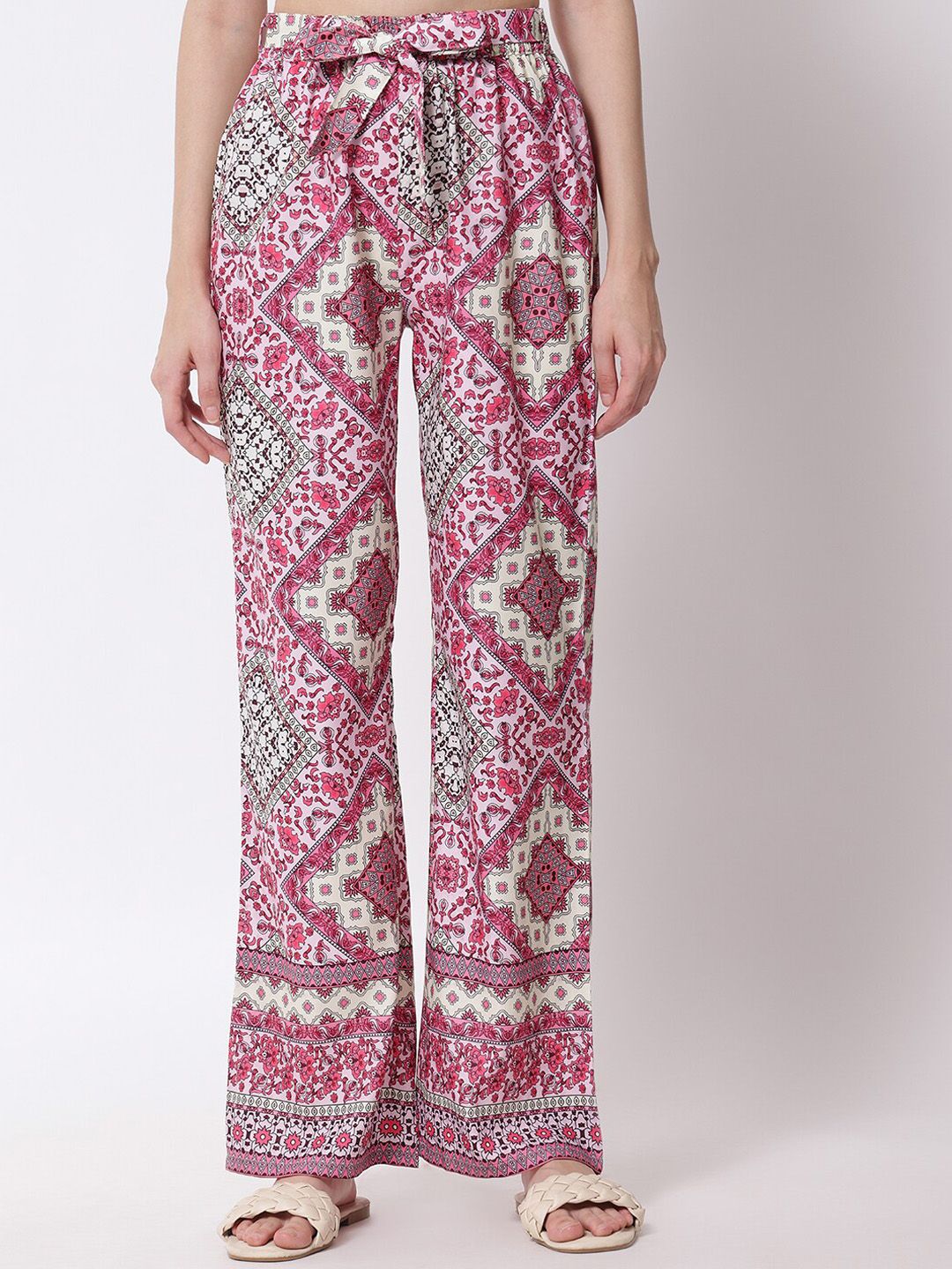 Kotty Women Purple Floral Printed Relaxed High-Rise Easy Wash Trousers Price in India