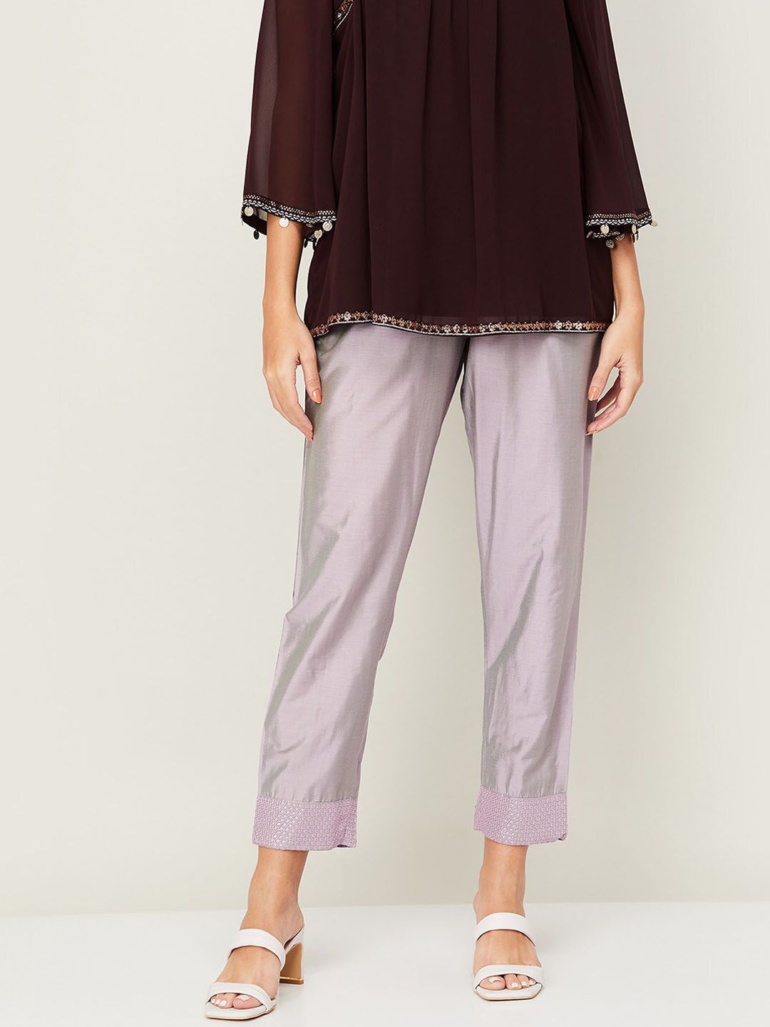 Melange by Lifestyle Women Purple Comfort High-Rise Trousers Price in India
