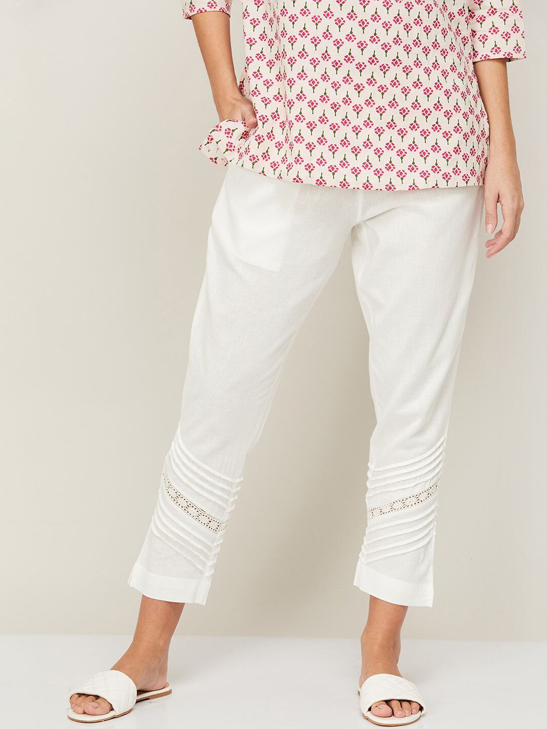Melange by Lifestyle Women White Comfort High-Rise Trousers Price in India
