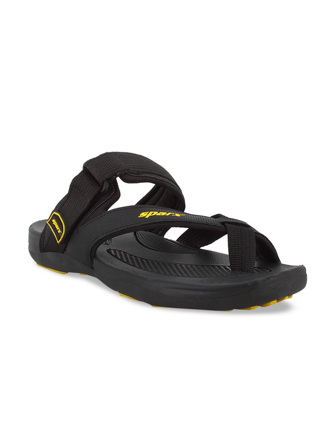 Sparx Men Black & Yellow Solid Sports Sandals