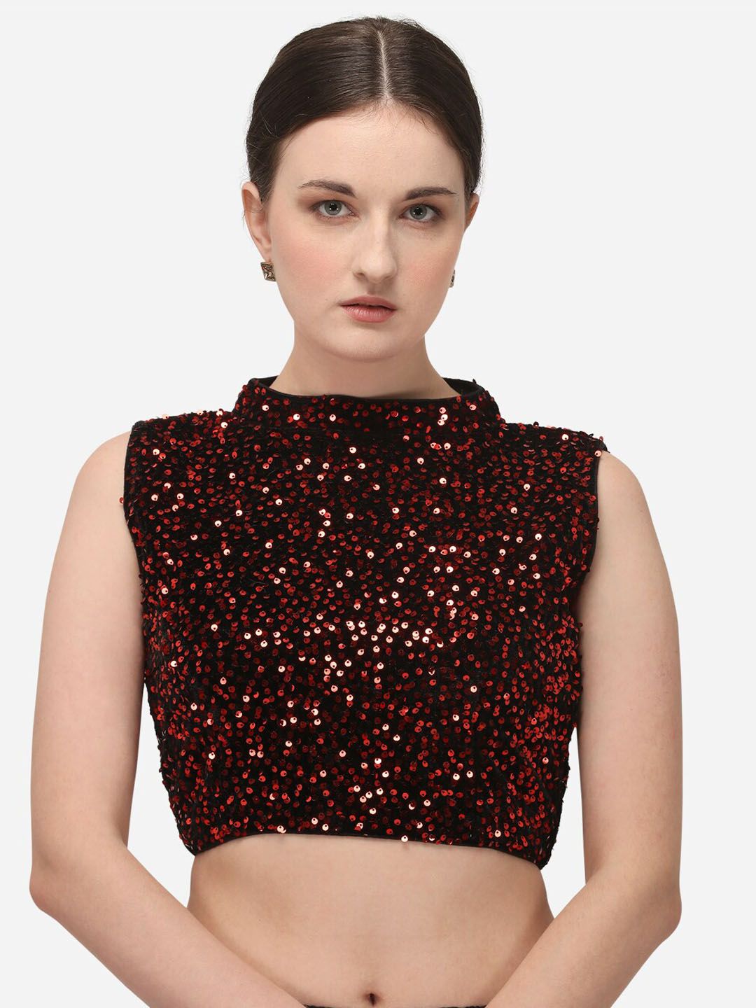 Fab Viva Red Sequinned Saree Blouse Price in India