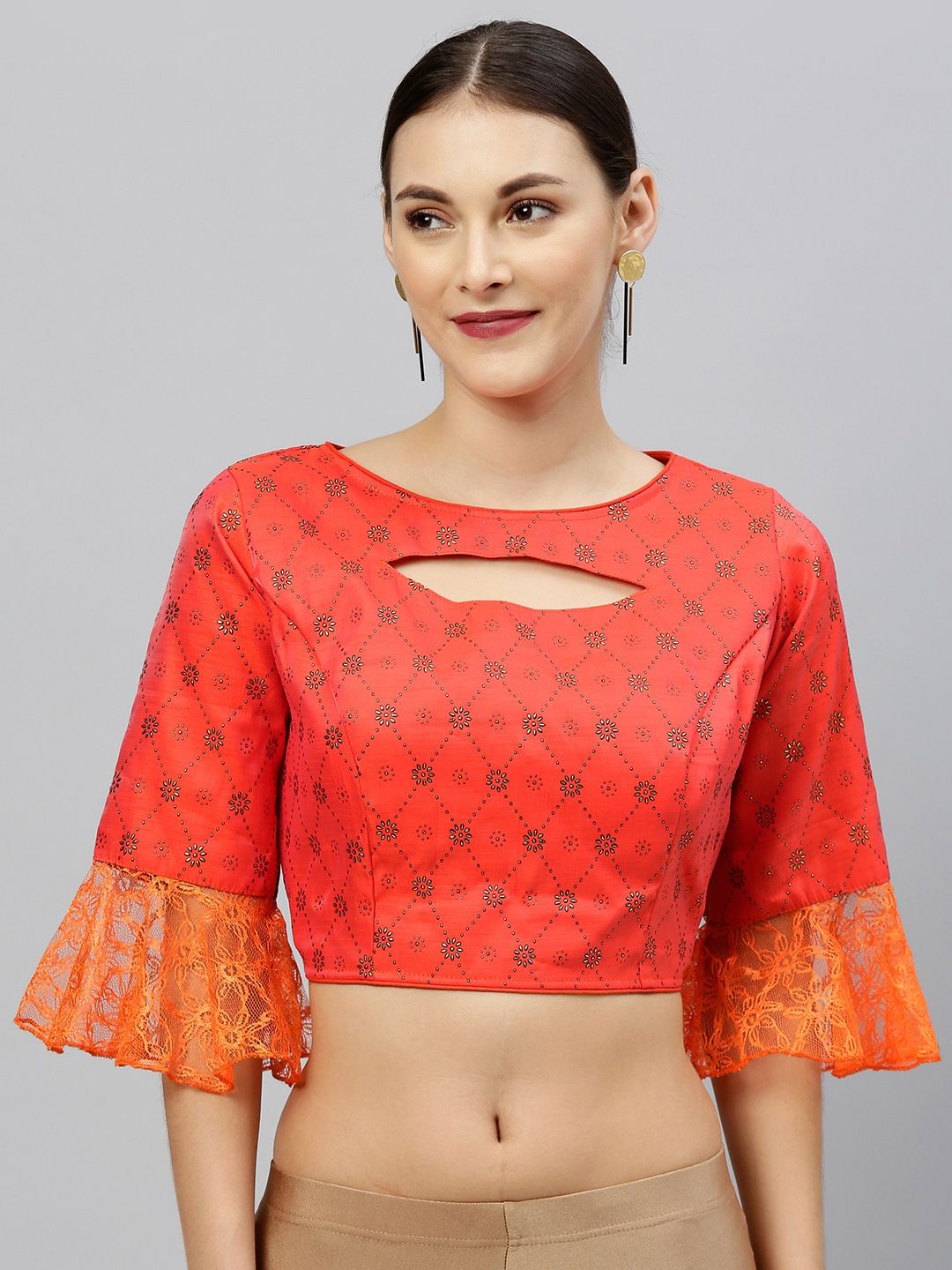 Fab Viva Orange Printed Saree Blouse Price in India