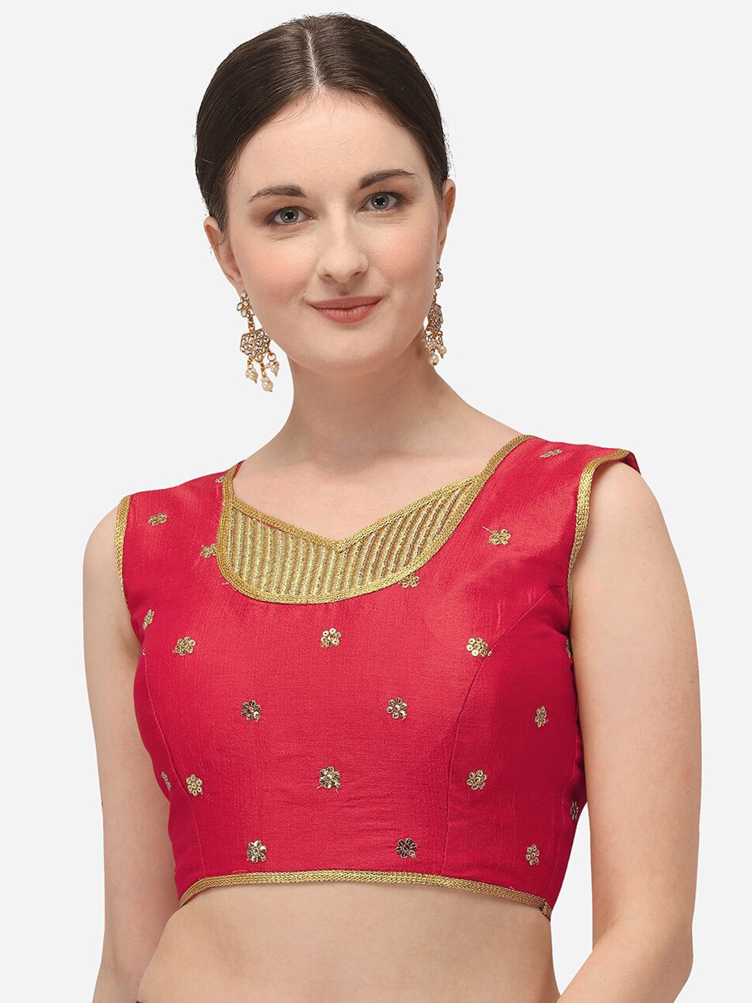 Fab Viva Women Red Sequenced Silk Saree Blouse Price in India