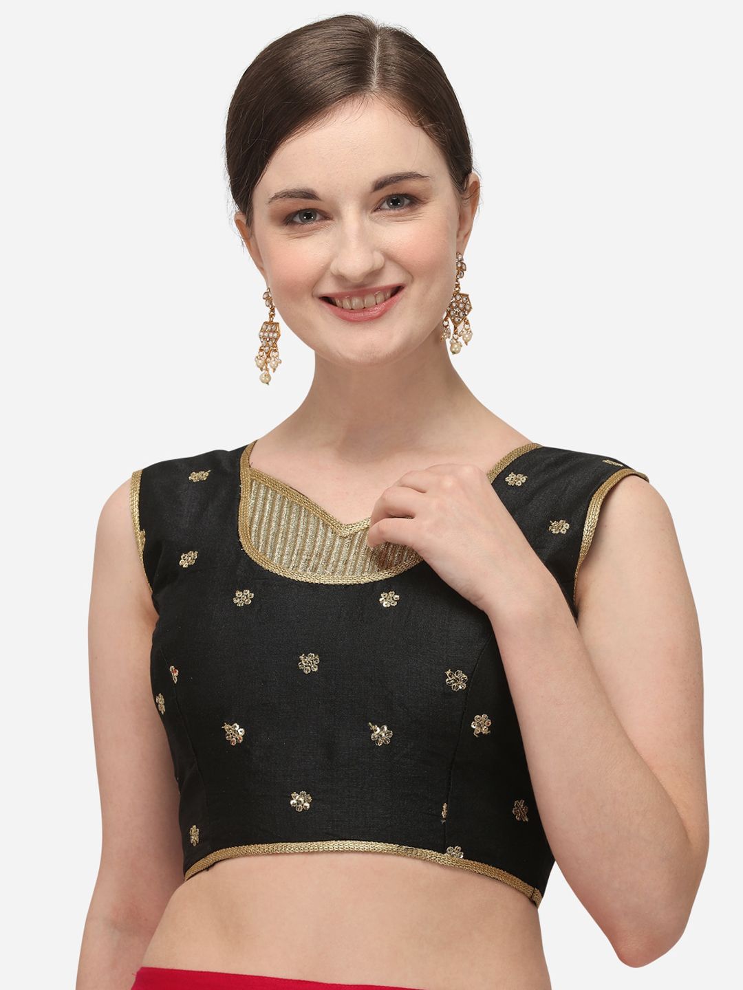 Fab Viva Black & Gold-Coloured Sequins Embroidered Saree Blouse Price in India