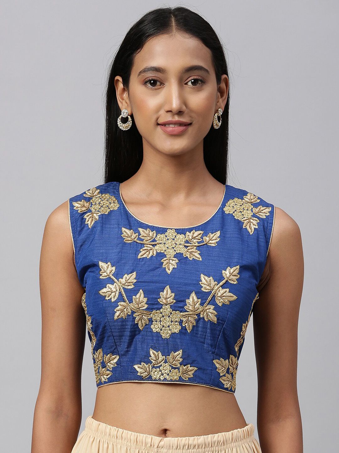 Fab Viva Women Blue & Gold Embroidered Ready-Made Saree Blouse Price in India