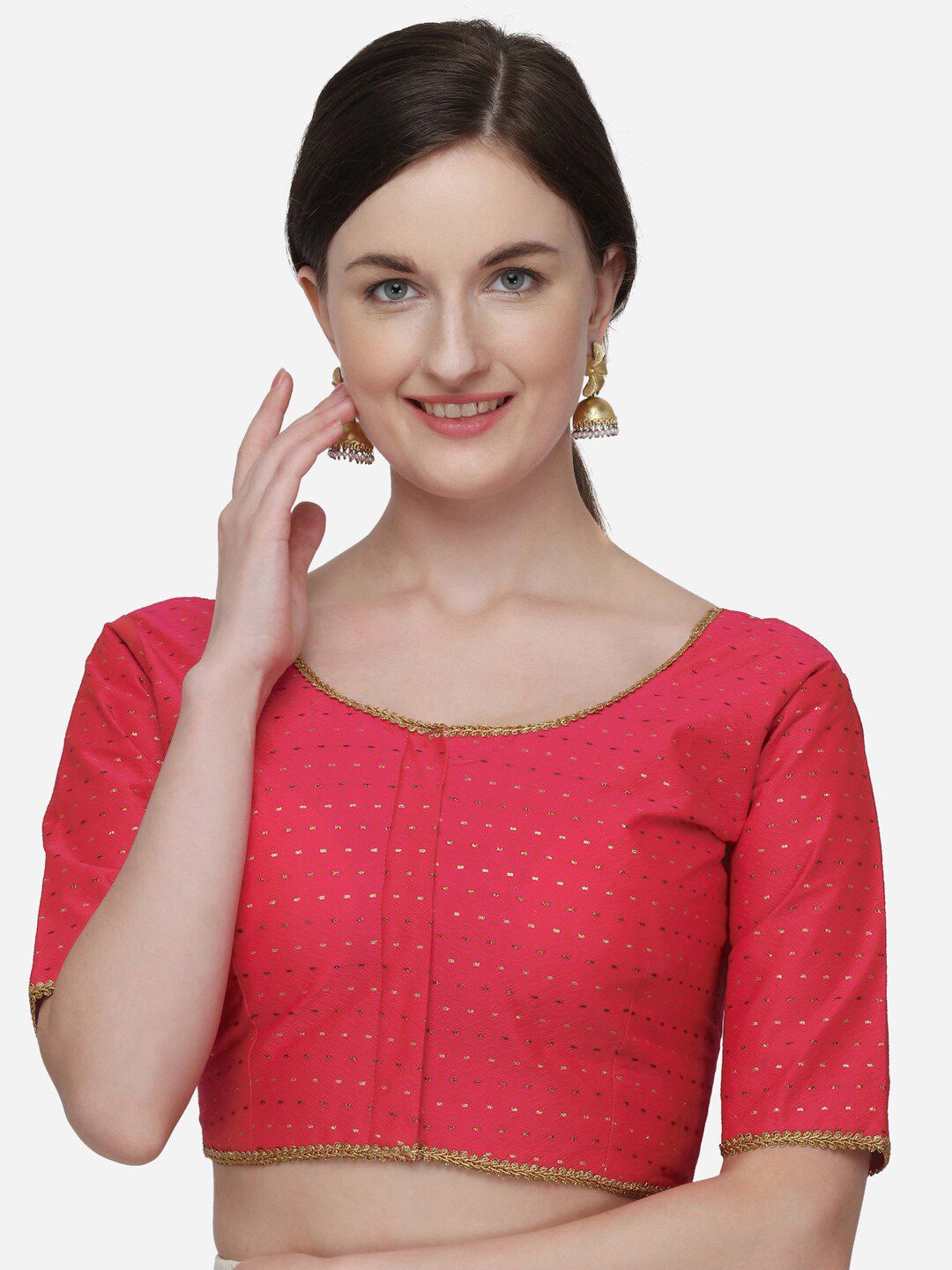 Fab Viva Peach Colored Woven Design Silk Saree Blouse Price in India