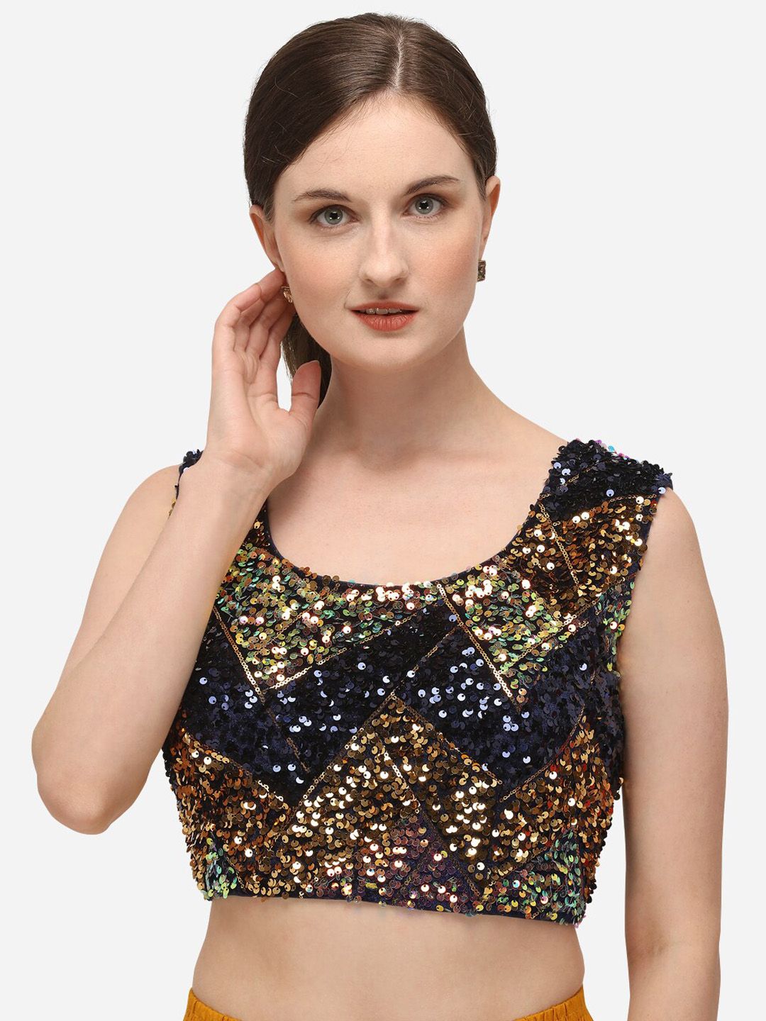 Fab Viva Women Blue Velvet Sequins Saree Blouse Price in India