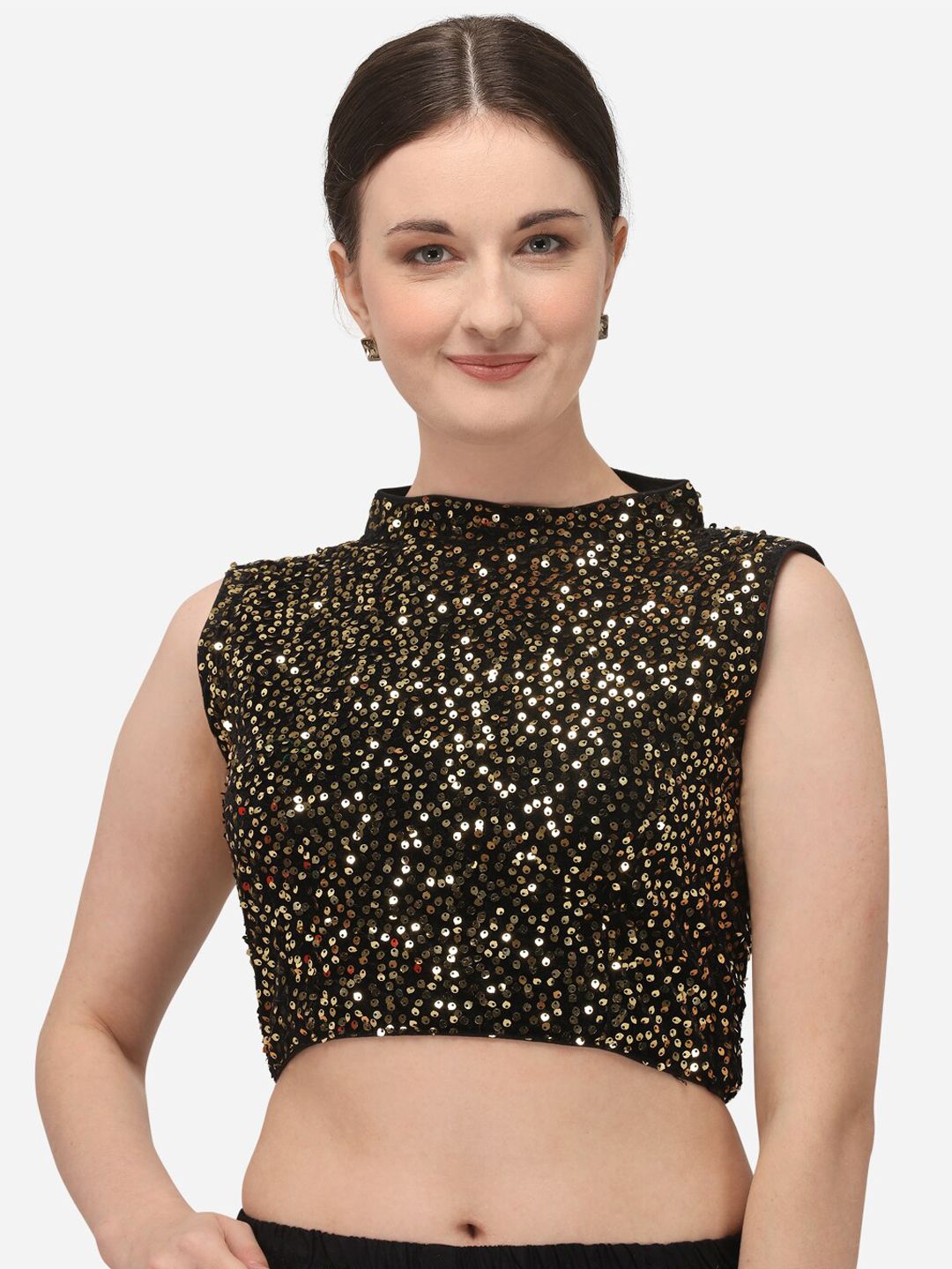 Fab Viva Gold-Toned Sequinned Saree Blouse Price in India