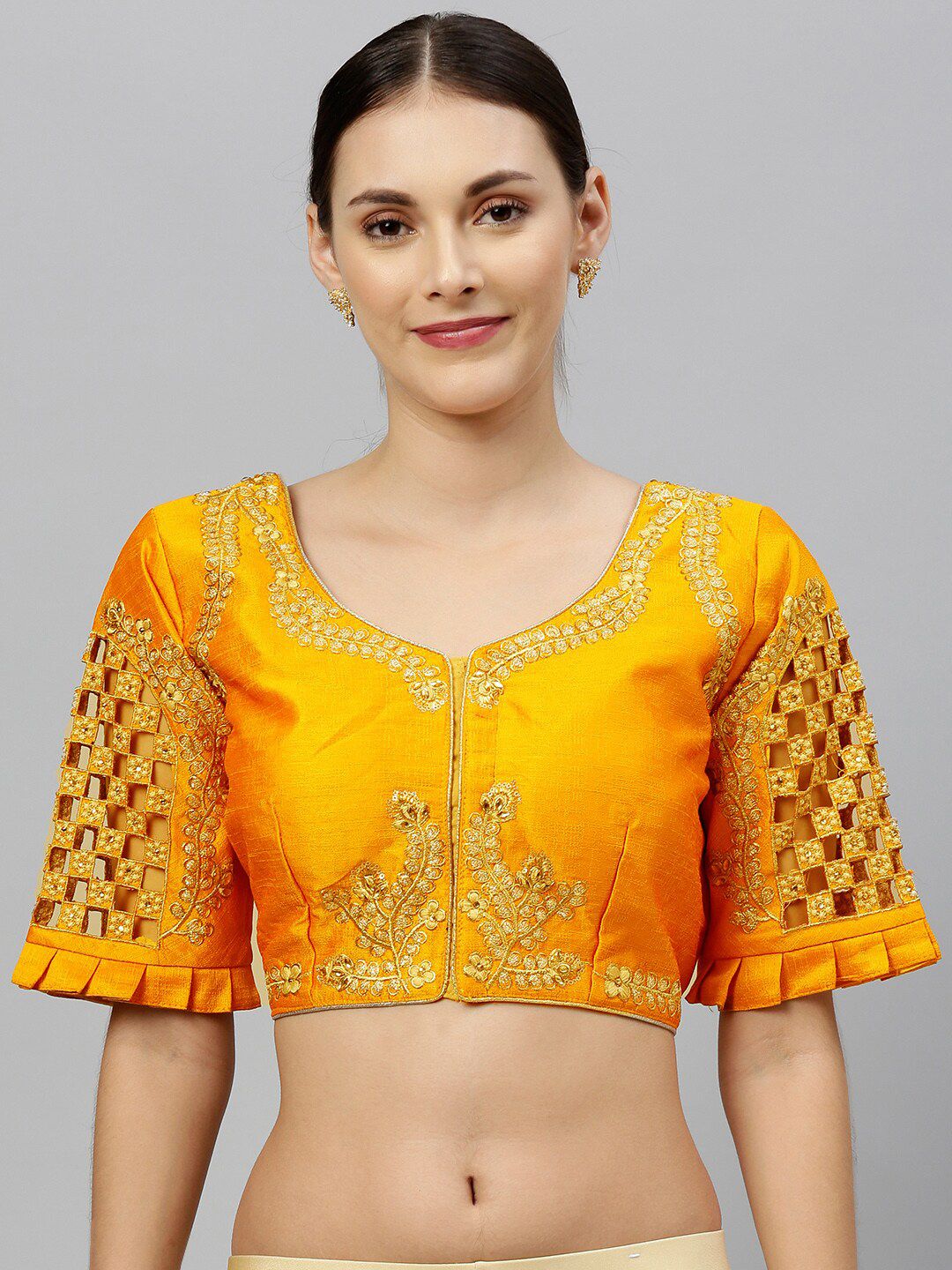 Fab Viva Yellow Embroidered Silk Saree Blouse Price in India