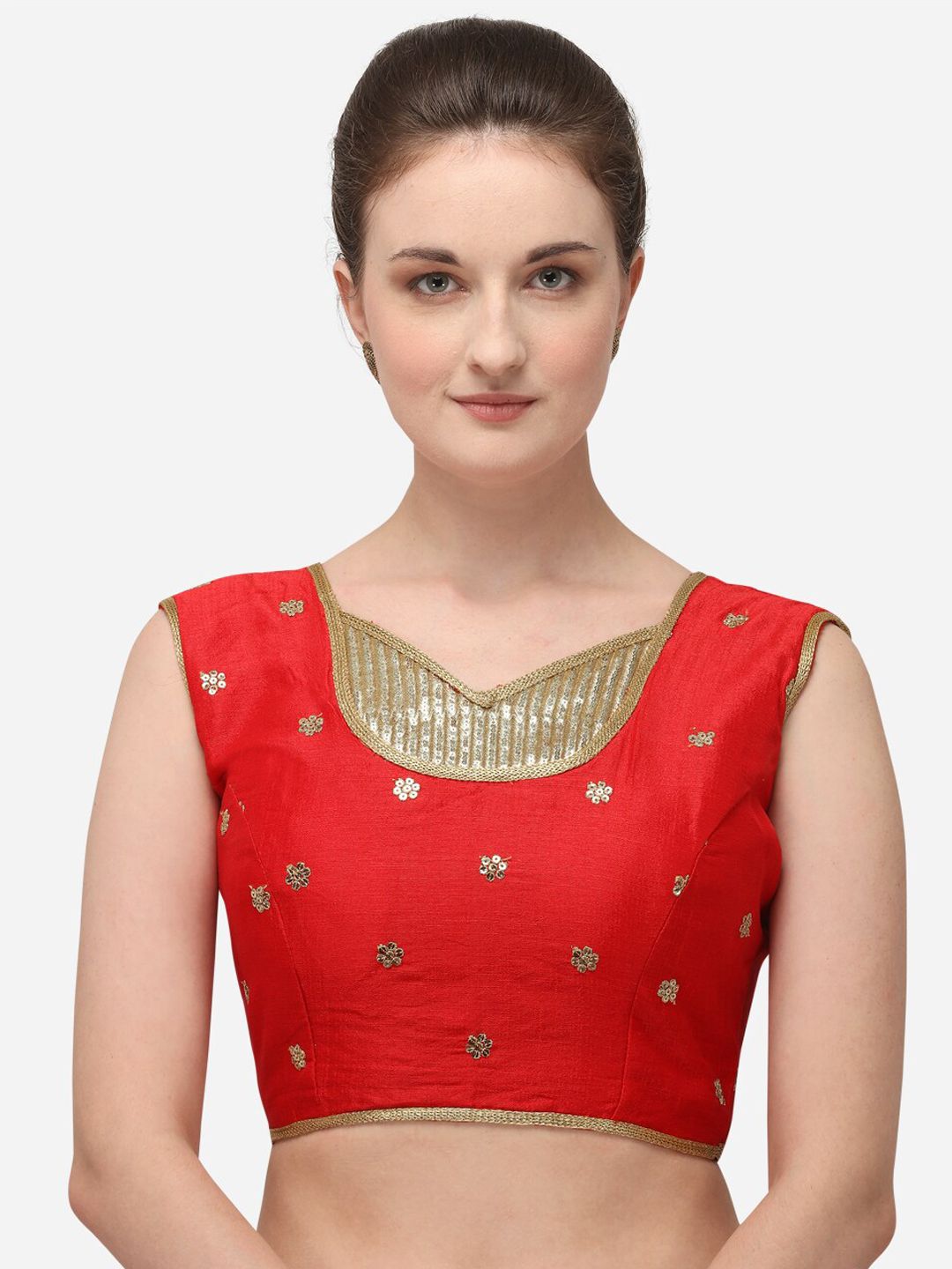 Fab Viva Women Red & Gold-Colored Embroidered Saree Blouse Price in India