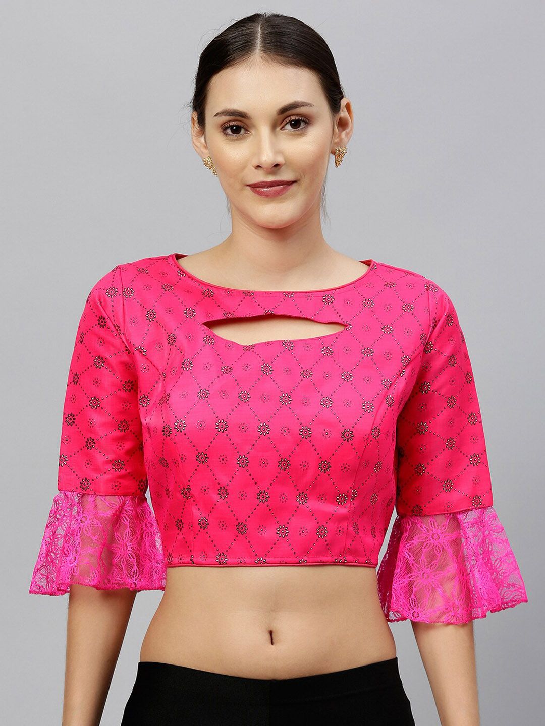 Fab Viva Women Pink & Black Printed Saree Blouse Price in India