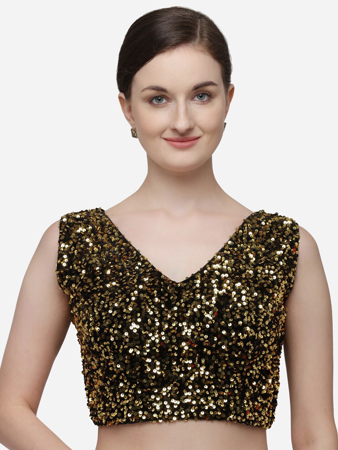 Fab Viva Women Black & Gold-Toned Sequinned Velvet Saree Blouse Price in India