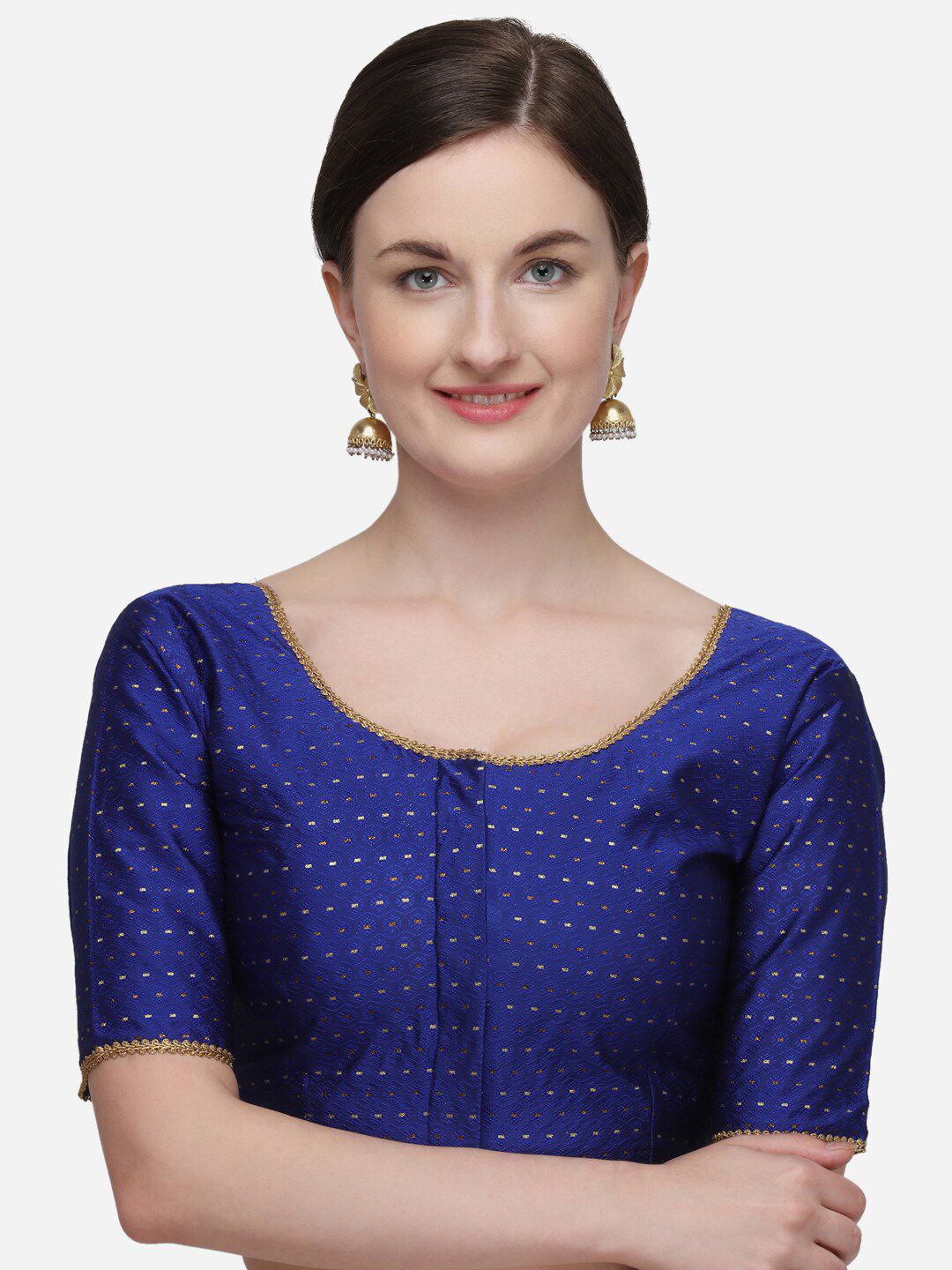 Fab Viva Women Navy Blue & Gold Jacquard Ready Made Saree Blouse Price in India