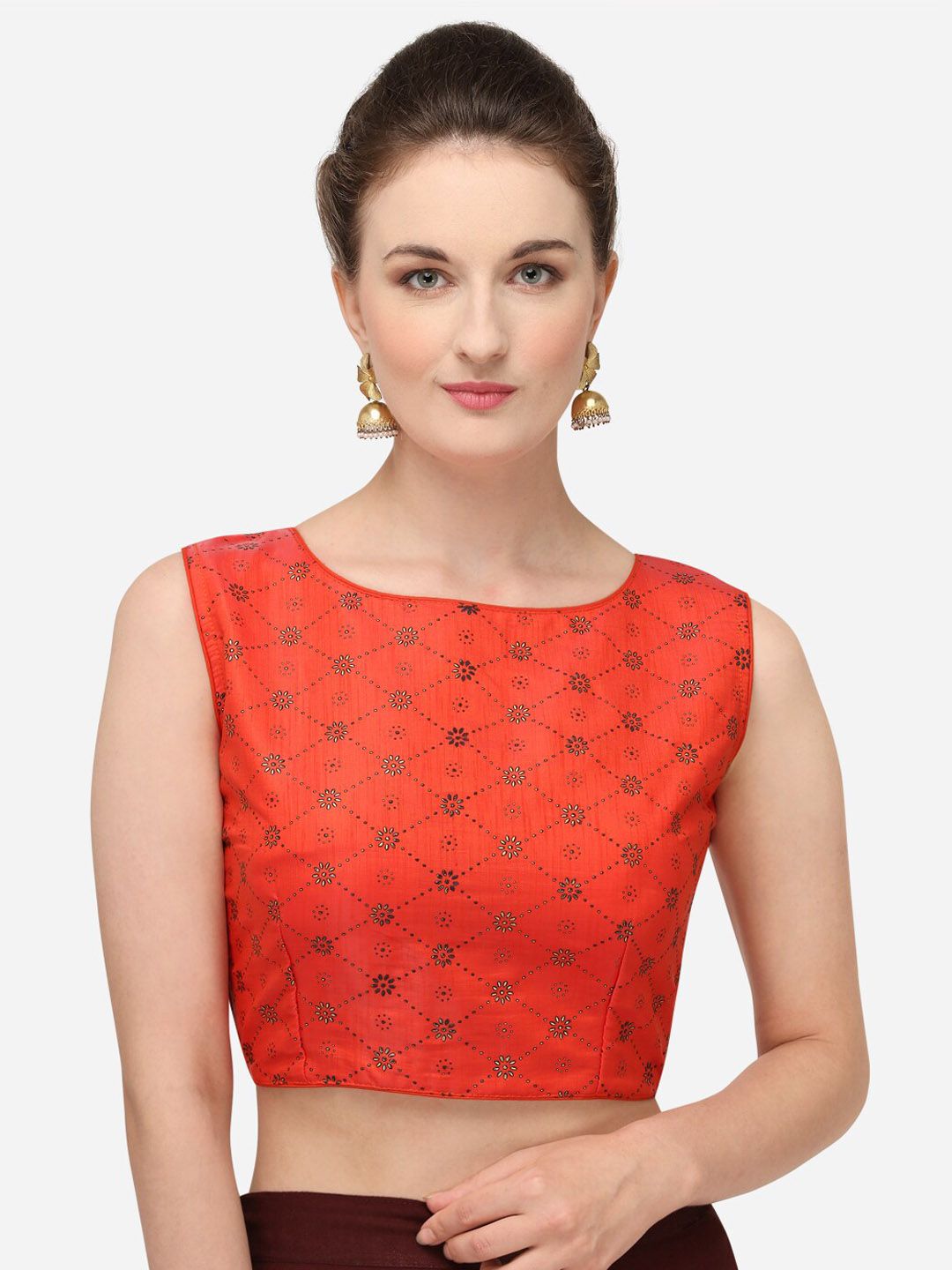Fab Viva Women Orange & Black Printed Saree Blouse Price in India