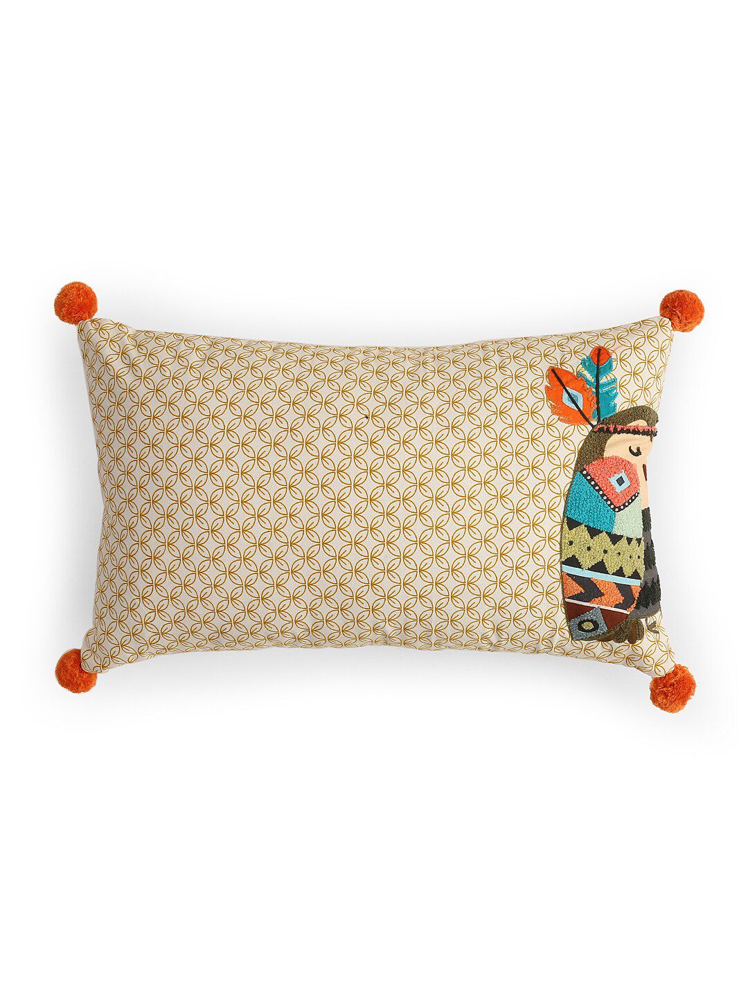 Amoliconcepts Adults Beige & Orange Embroidered Rectangle Cushion Cover Price in India