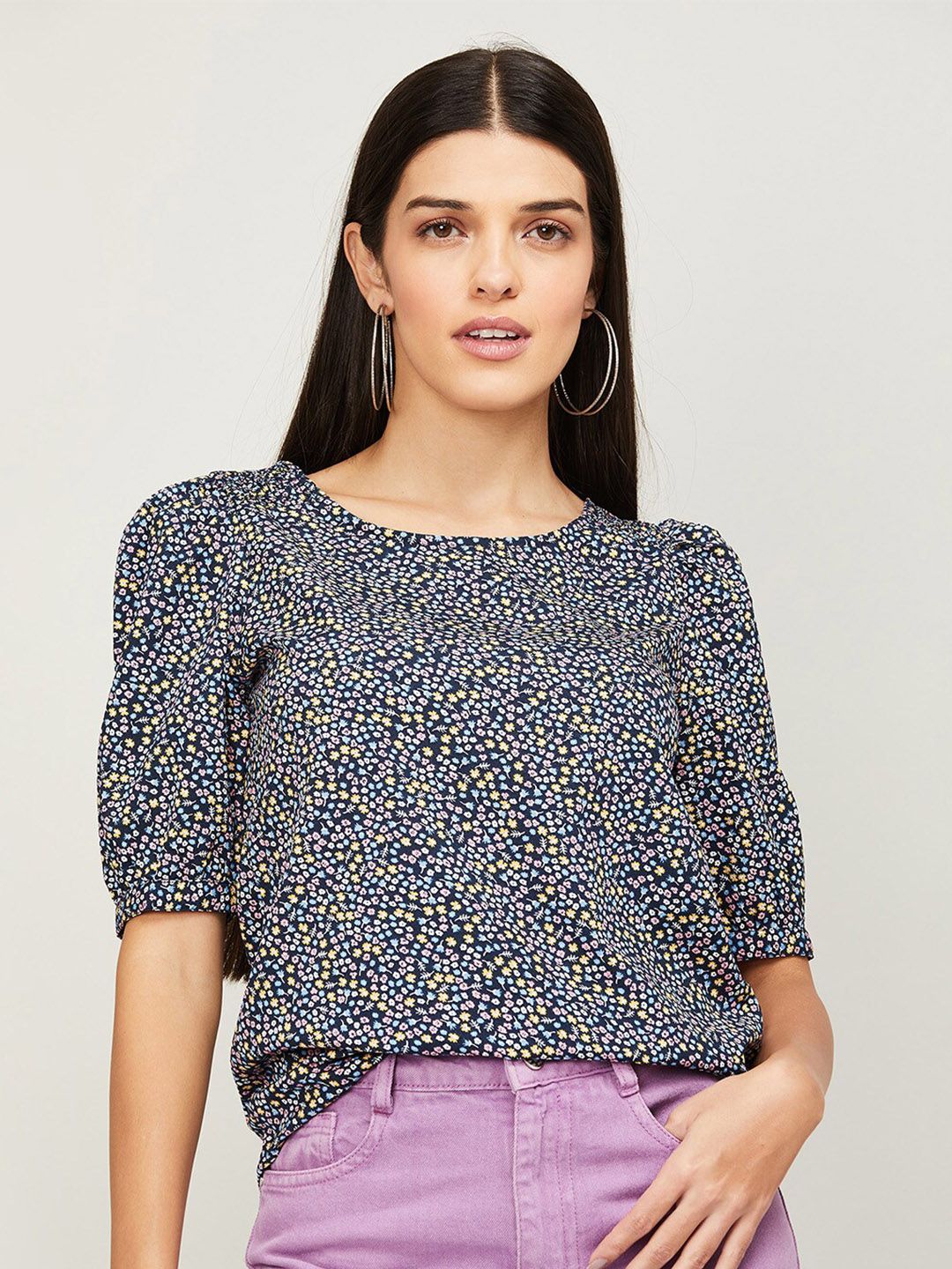 Fame Forever by Lifestyle Black Floral Print Top Price in India