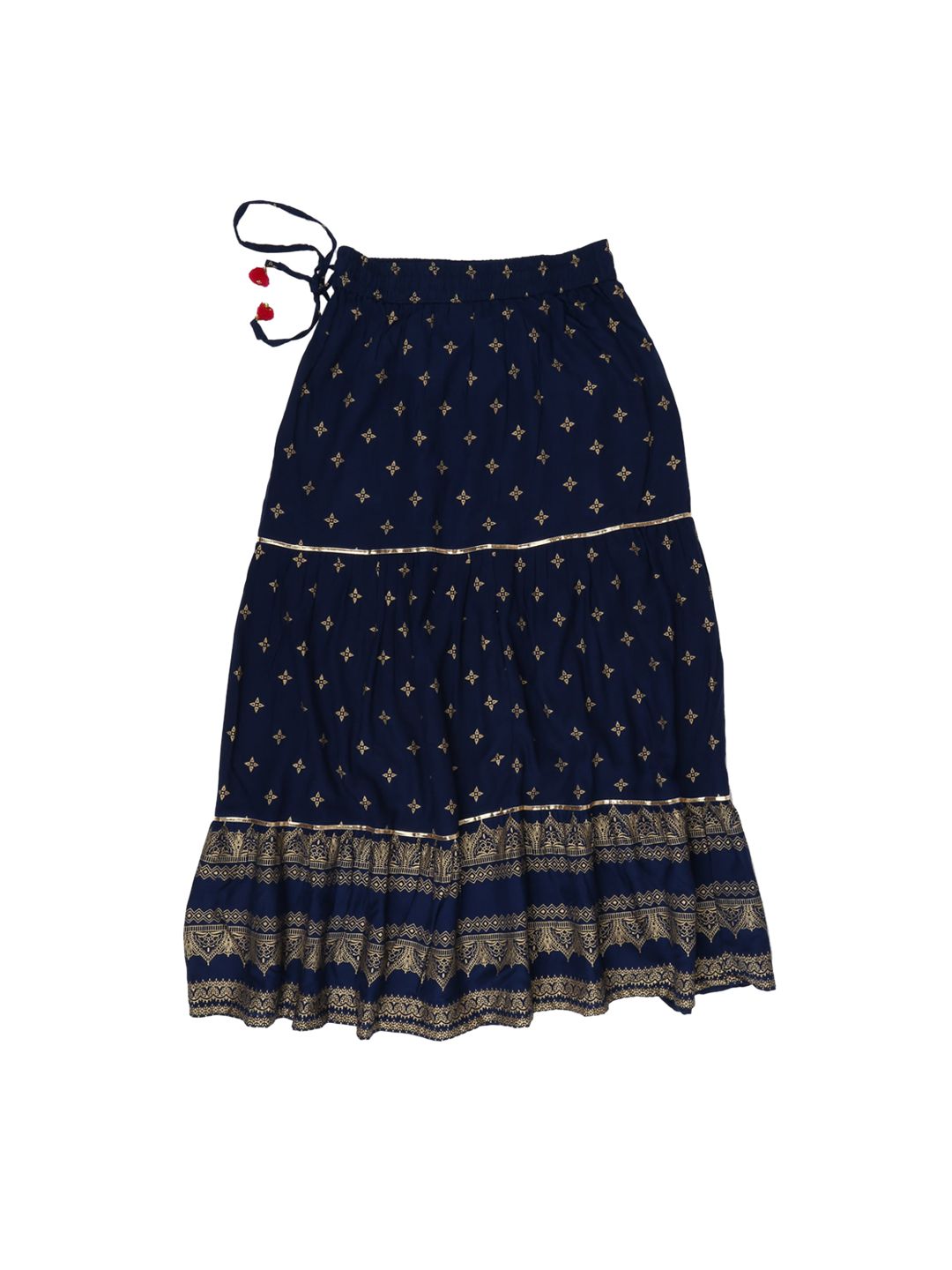 V-Mart Girls Navy Blue & Gold Printed Skirts