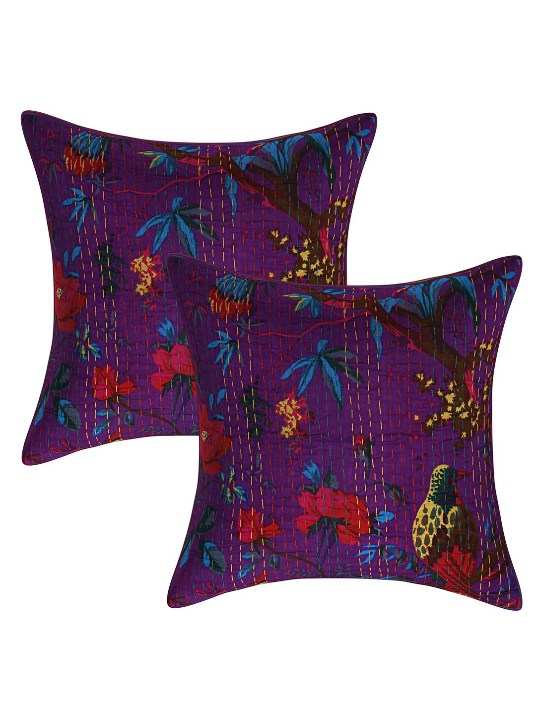 INDHOME LIFE Set of 2 Purple & Red Floral Square Cushion Covers Price in India