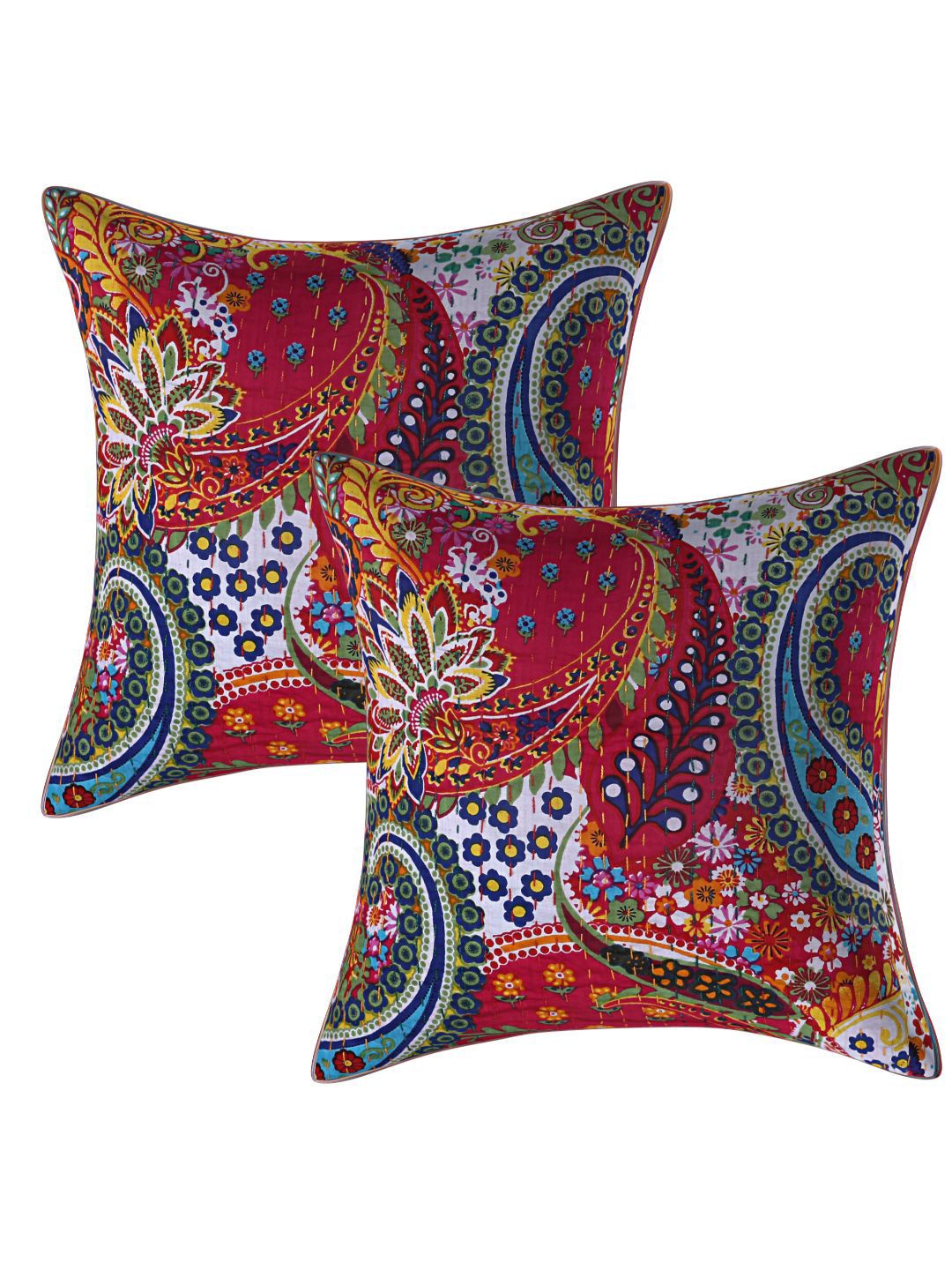 INDHOME LIFE Red & Blue Set of 2 Ethnic Motifs Square Cushion Covers Price in India