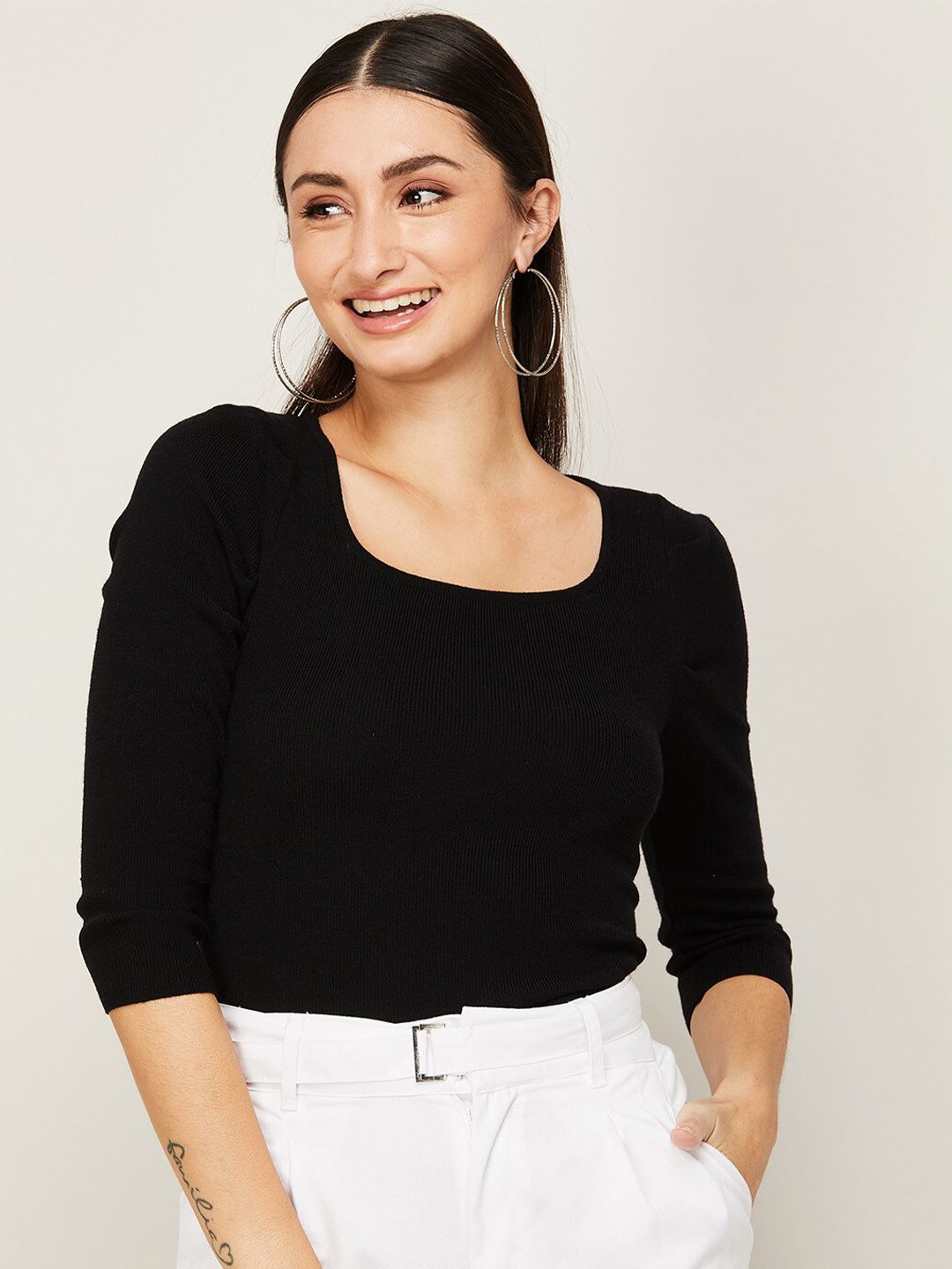 CODE by Lifestyle Women Black Solid Top Price in India