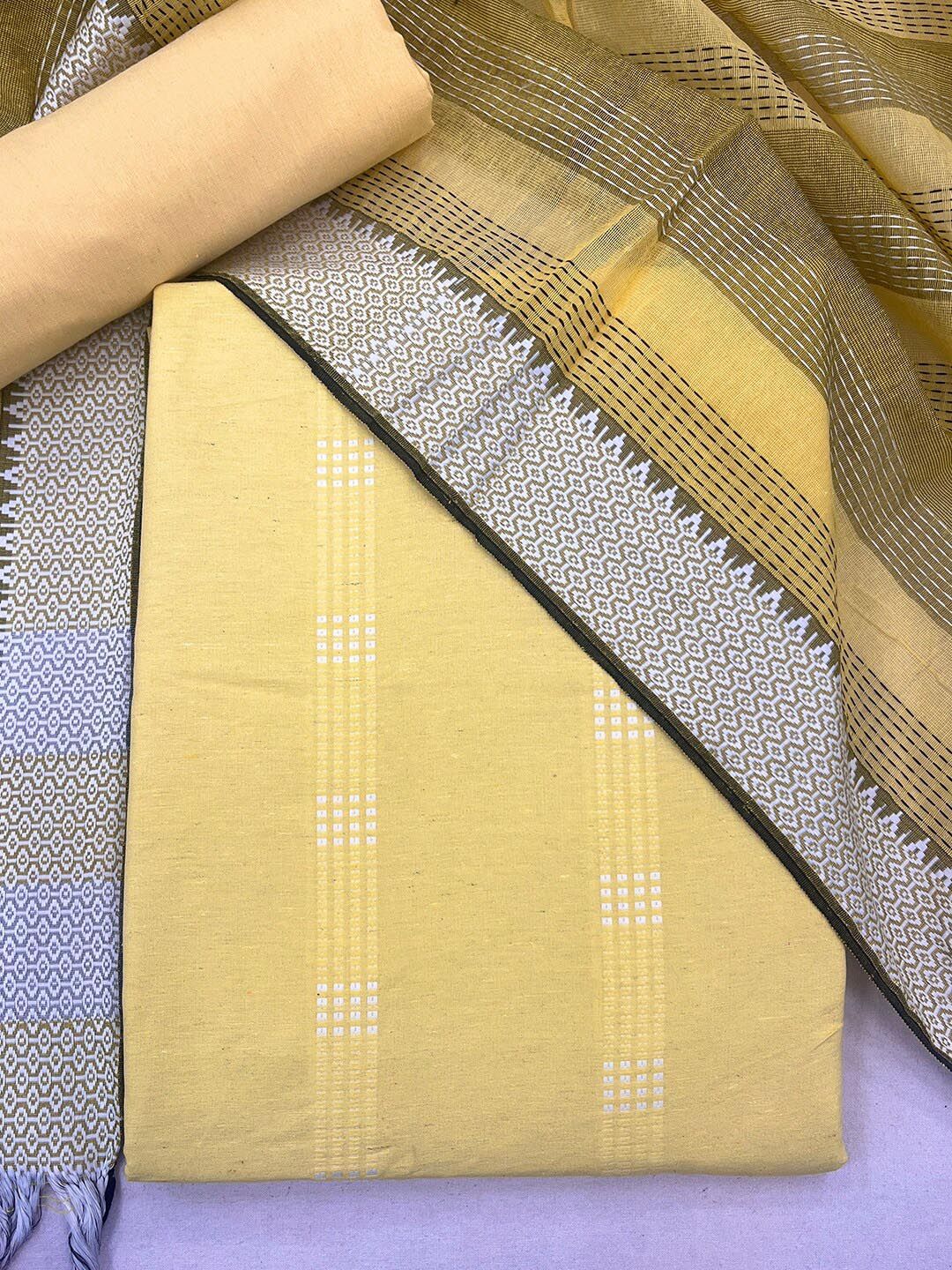 Kvsfab Yellow & Grey Unstitched Dress Material Price in India