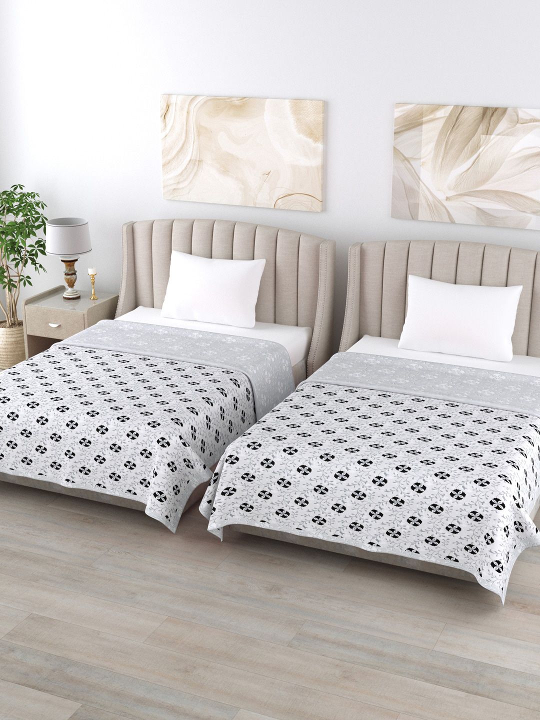 Home Fresh White & Black Set of 2 Ethnic Motifs AC Room 350 GSM Single Bed Dohar Price in India