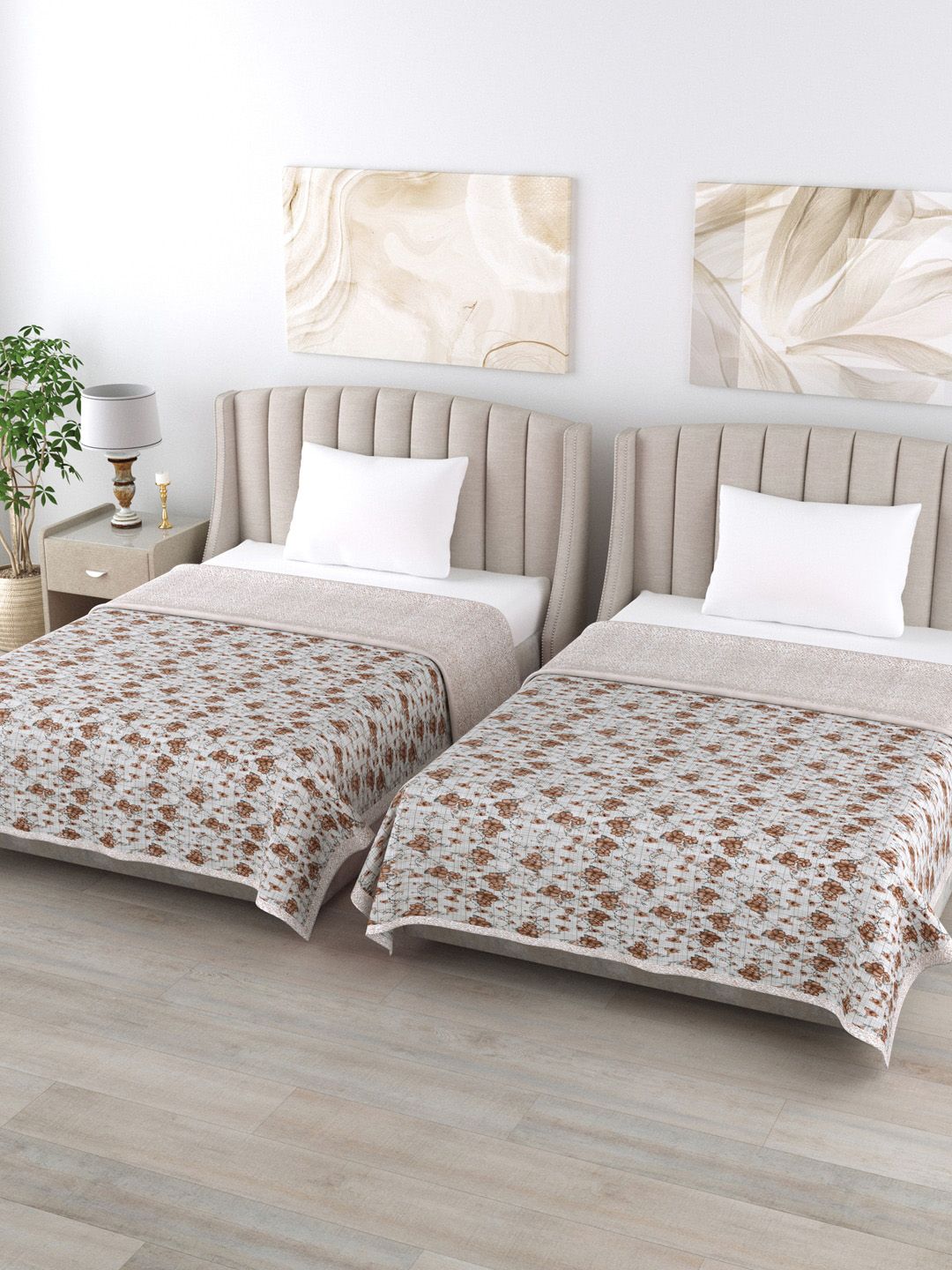Home Fresh Unisex White & Brown Blankets Quilts and Dohars Price in India