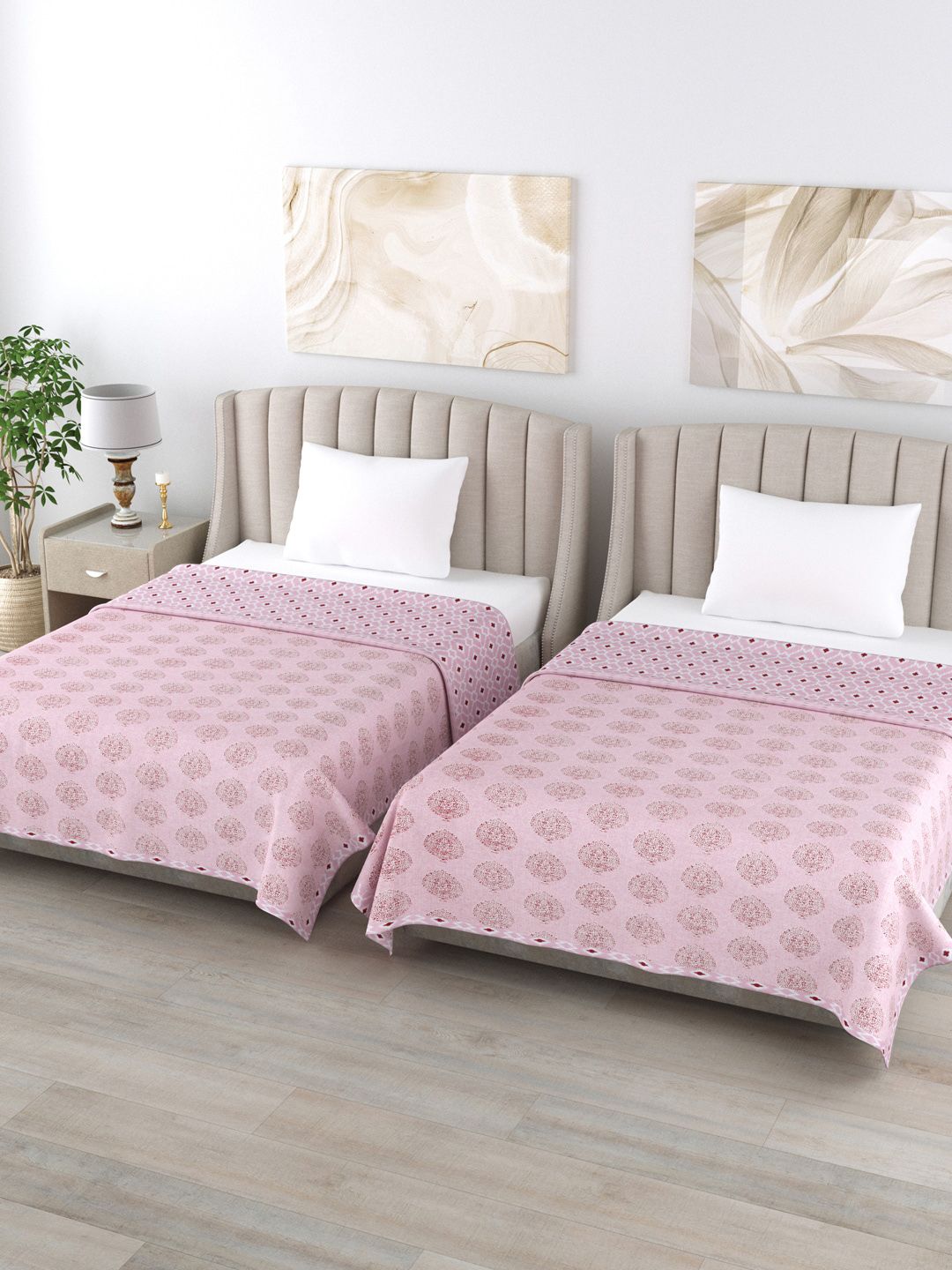 Home Fresh Pink & Red Set of 2 Ethnic Motifs AC Room 350 GSM Single Bed Dohar Price in India