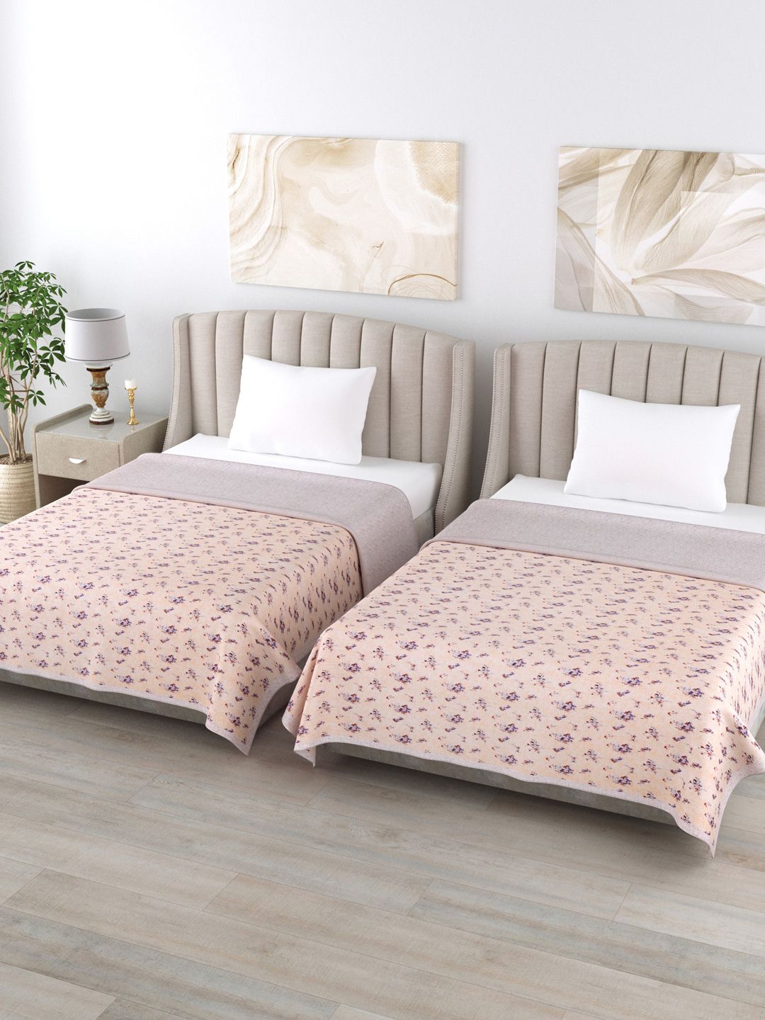 Home Fresh Pink & Purple Set of 2 Floral AC Room 350 GSM Single Bed Dohar Price in India