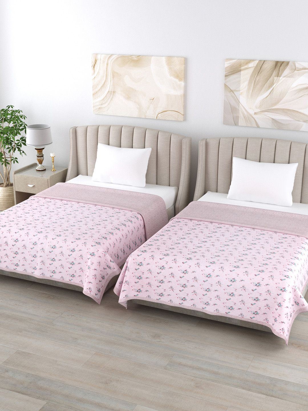 Home Fresh Pink Set of 2 Printed AC Room 350 GSM Single Bed Dohar Price in India