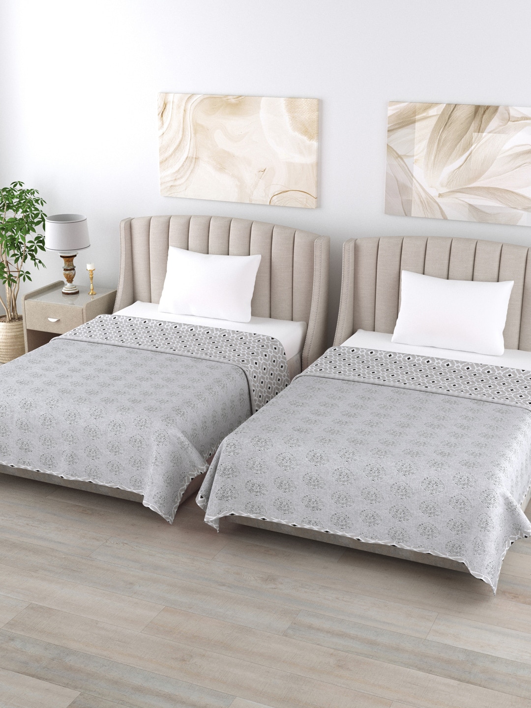 Home Fresh Grey Set of 2 Printed AC Room 350 GSM Single Bed Dohar Price in India