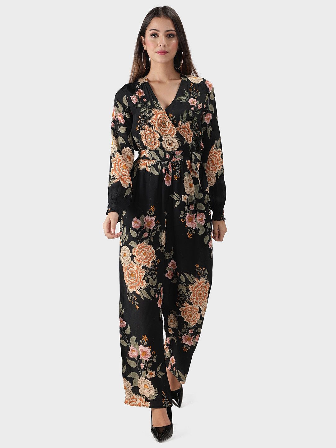 DEBONATELLA Women Black & Pink Printed Basic Jumpsuit Price in India