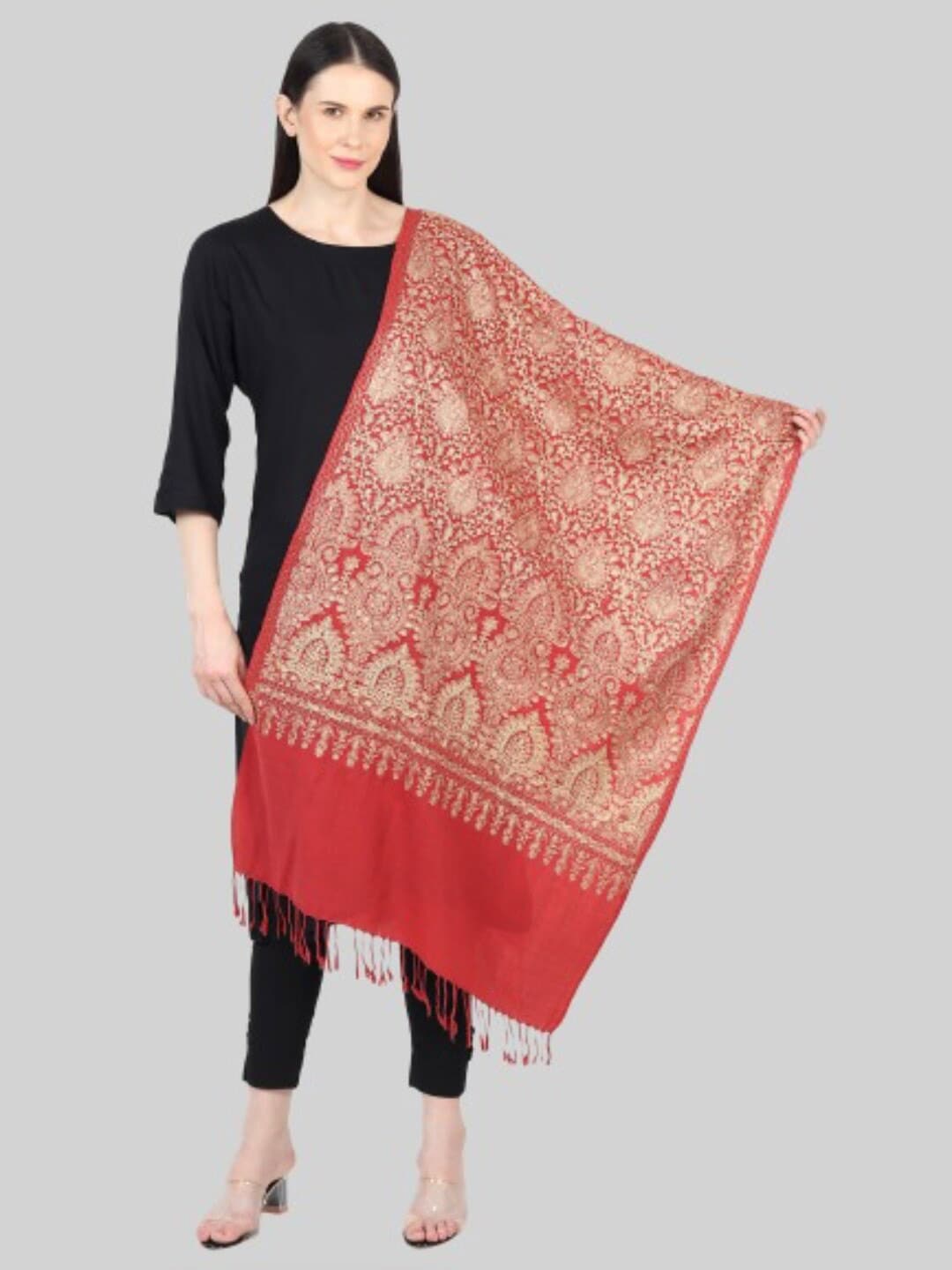 MUFFLY Women Maroon & Off White Embroidered Stole Price in India