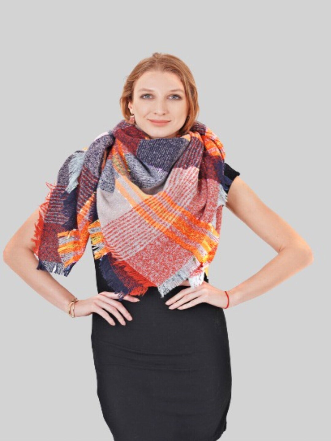 MUFFLY Women Grey & Red Striped Stole Price in India