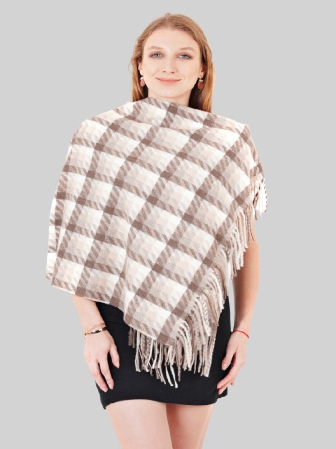 MUFFLY Women Olive Green & Brown Checked Stole Price in India