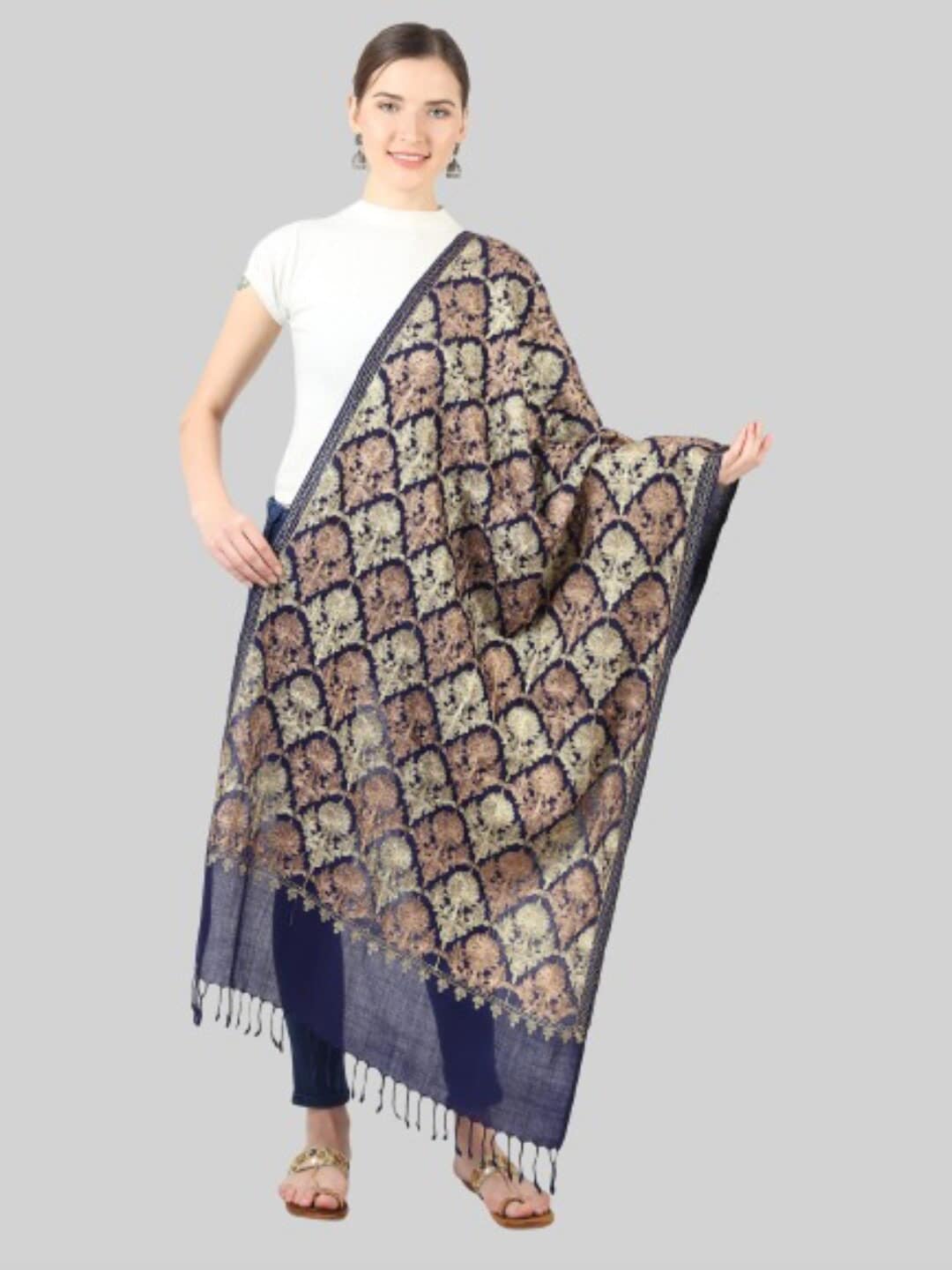 MUFFLY Women Blue & Beige Embroidered Stole Price in India