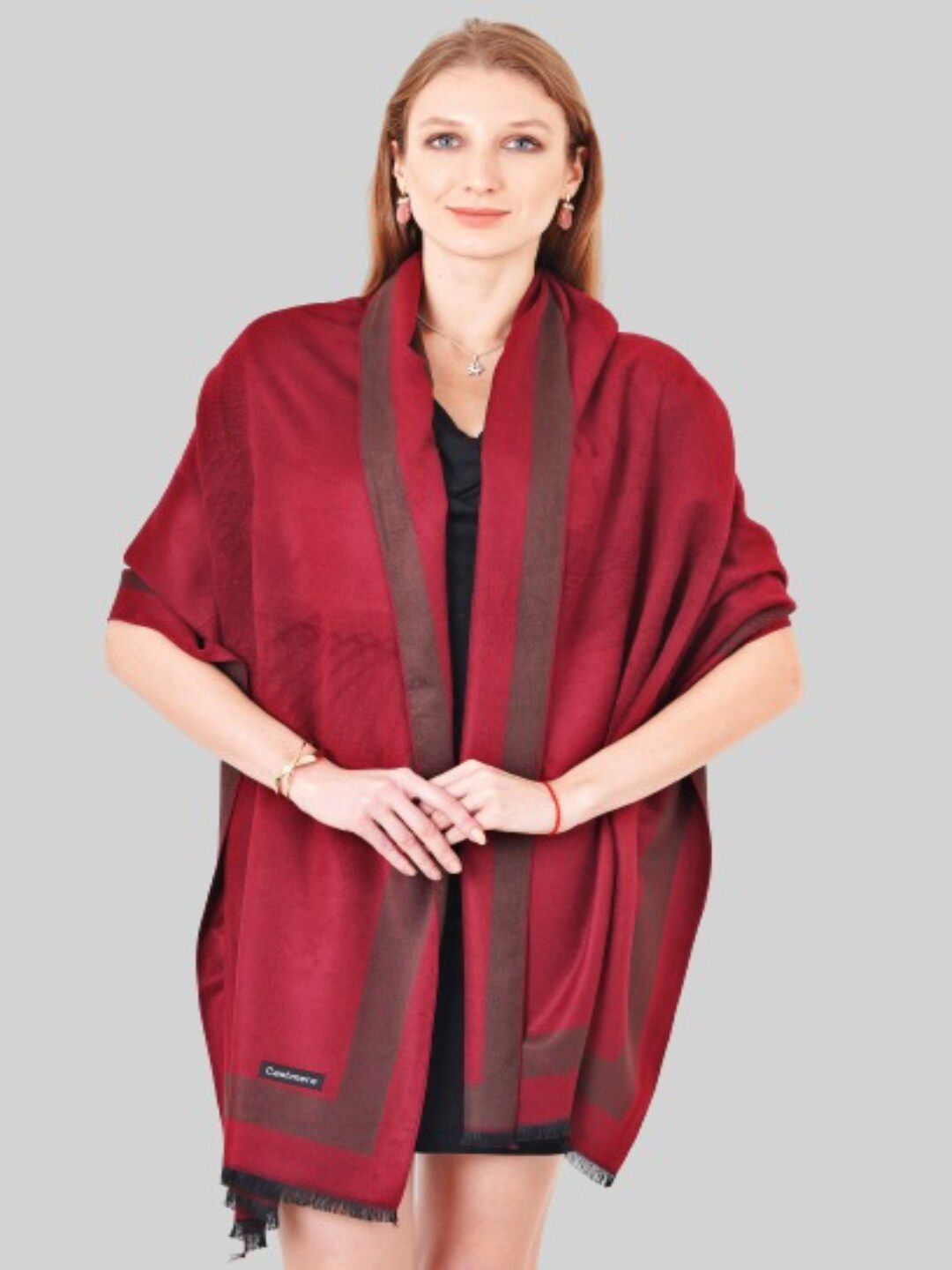 MUFFLY Women Red Solid Reversible Cashmere Wool Stole Price in India
