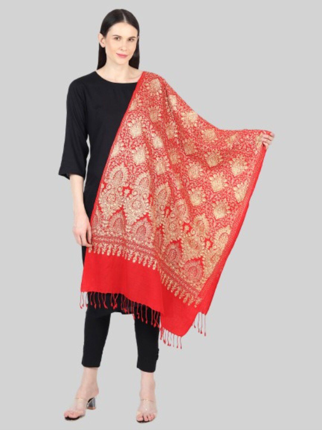 MUFFLY Women Red & Beige Embroidered Stole Price in India