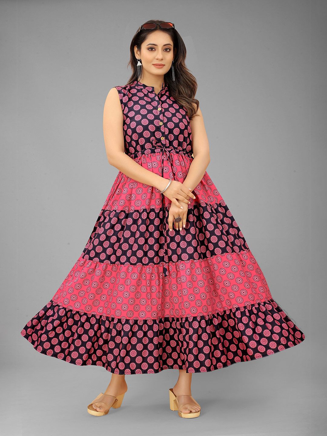 RUHI FASHION Pink Ethnic Motifs Ethnic Maxi Dress Price in India