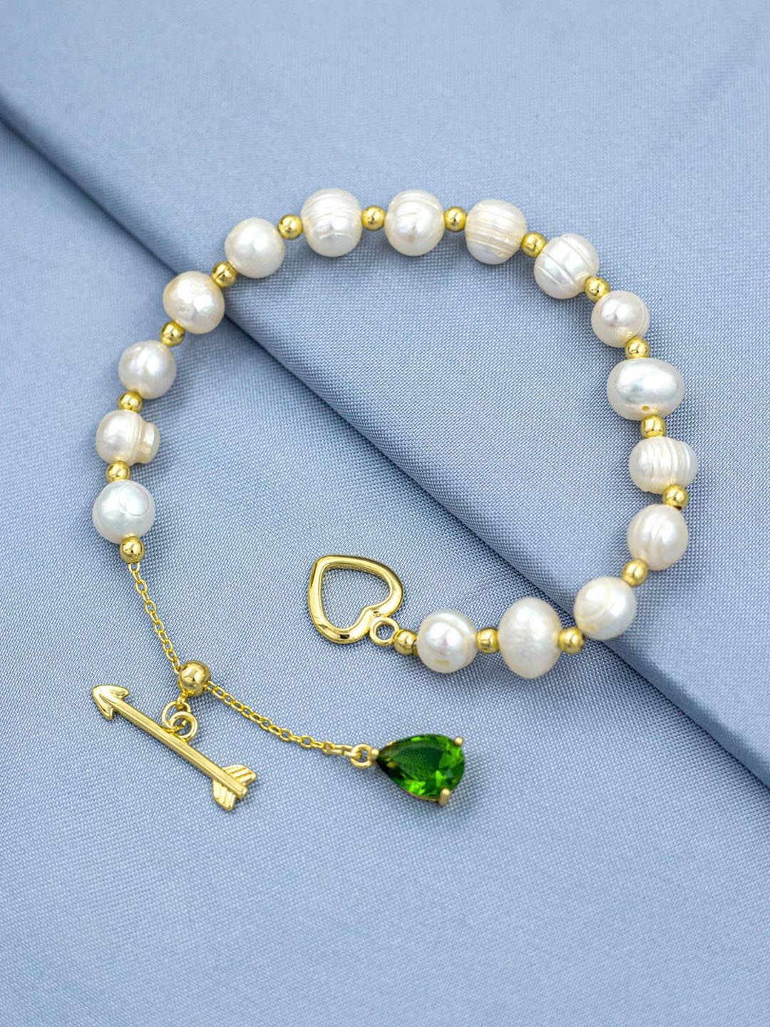 Bellofox Women Gold-Plated & White Pearls Beaded Bracelet Price in India