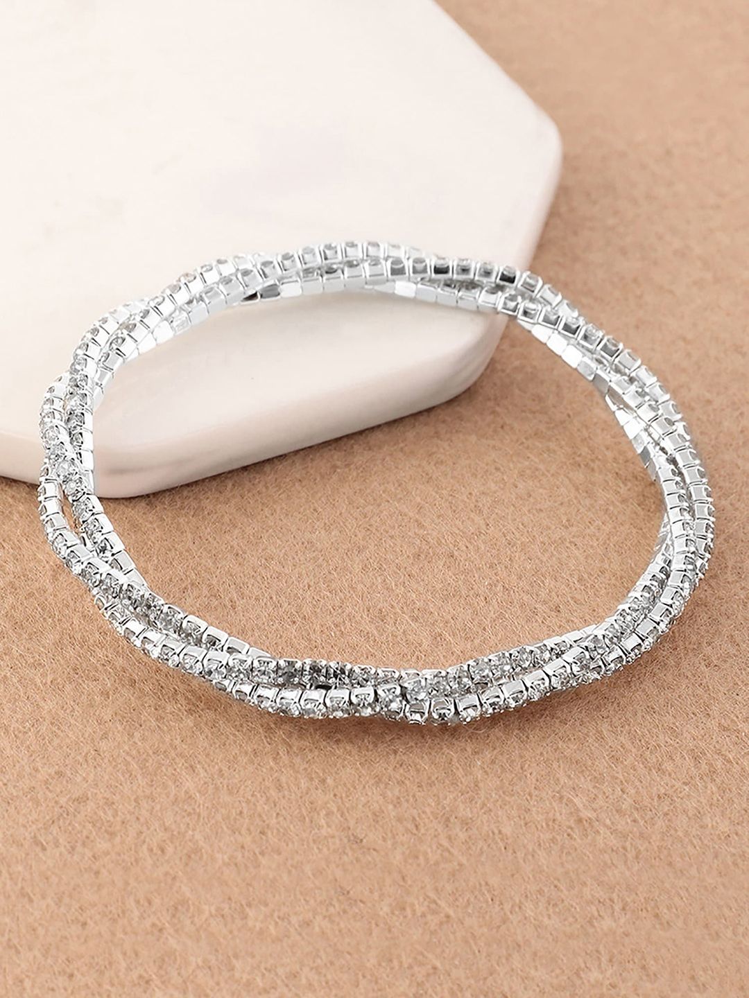 Bellofox Women Silver-Toned & White Kada Bracelet Price in India