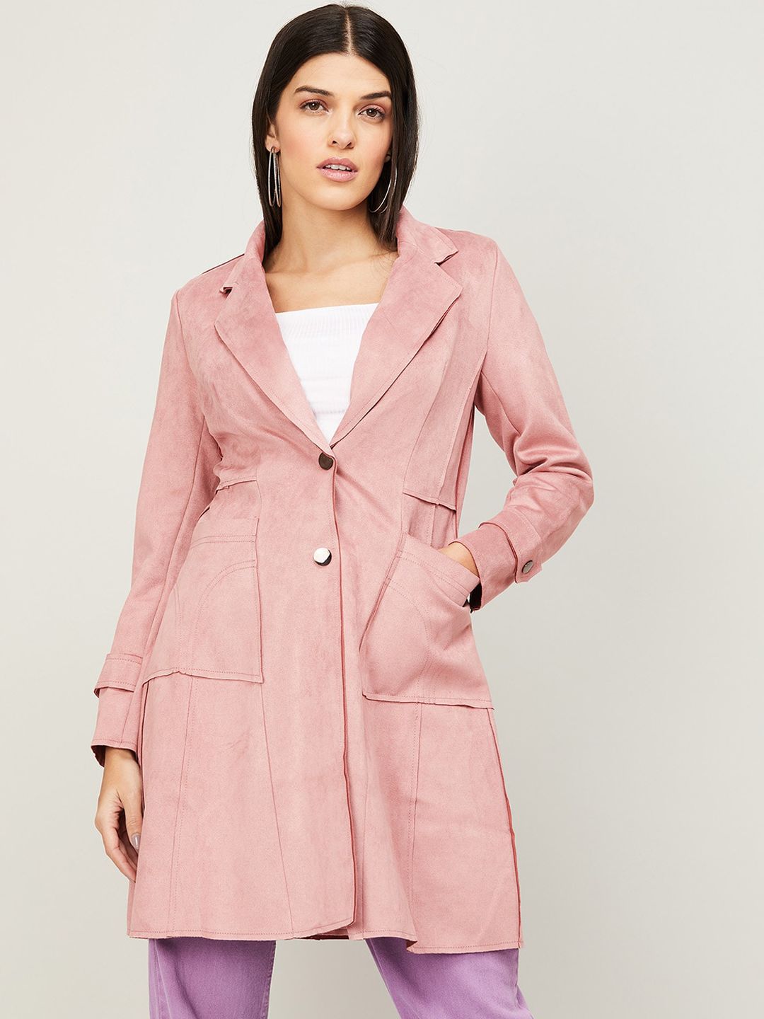 CODE by Lifestyle Women Peach Longline Tailored Jacket Price in India