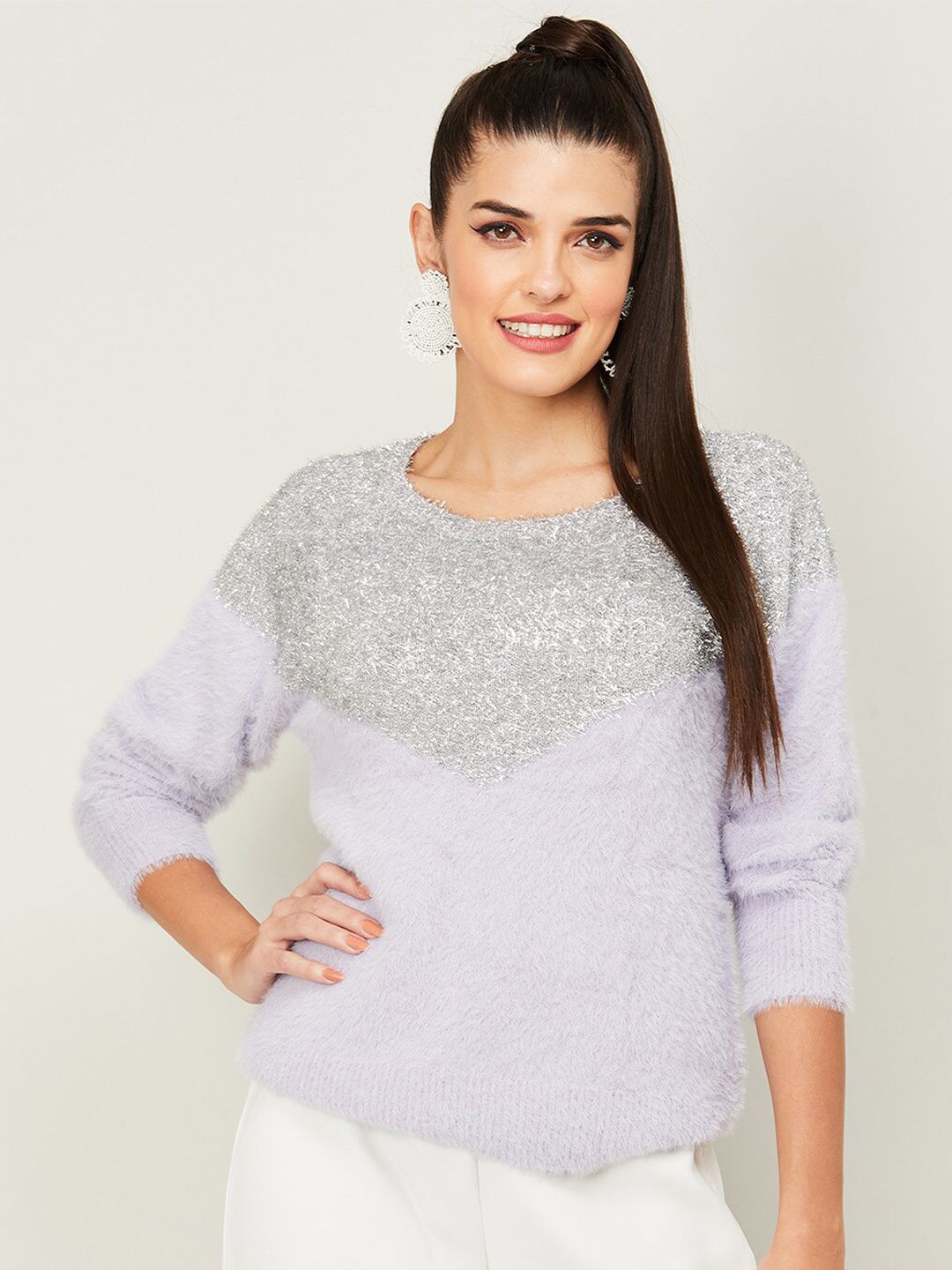 CODE by Lifestyle Women Purple Colourblocked Sweatshirt Price in India