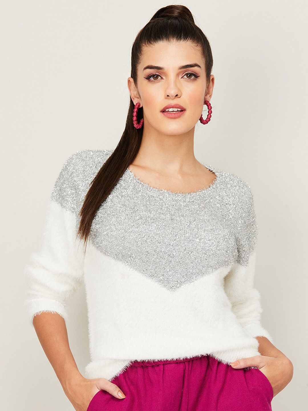 CODE by Lifestyle Women White Colourblocked Sweatshirt Price in India