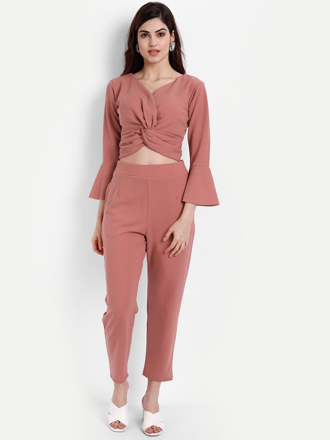 BROADSTAR Women Pink Solid Co-Ords Set