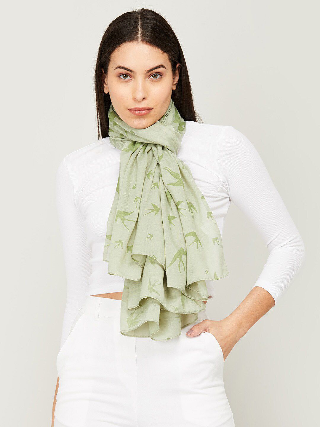 Ginger by Lifestyle Women Green Printed Stole Price in India