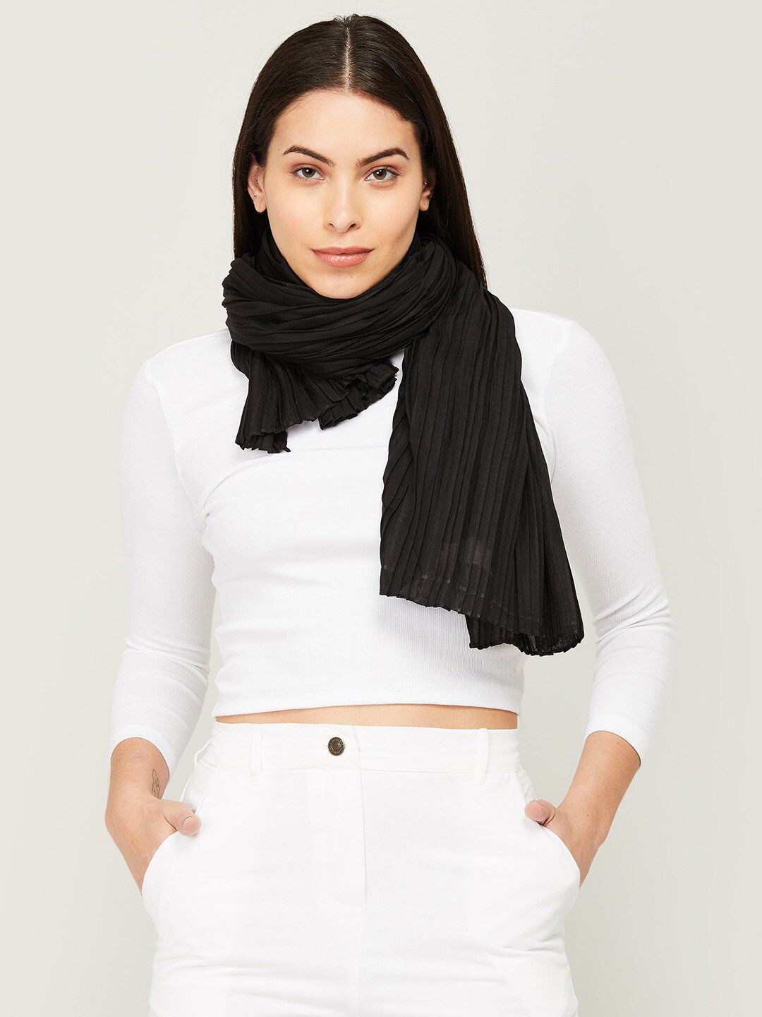 Ginger by Lifestyle Women Black Striped Stole Price in India