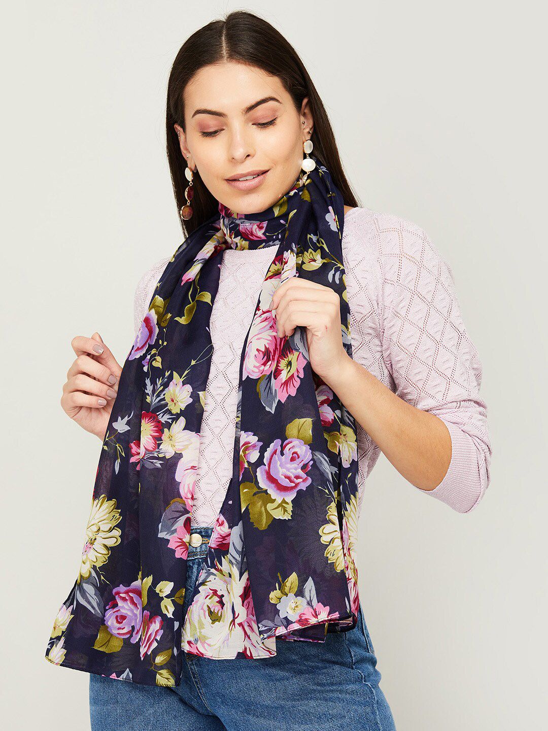 Ginger by Lifestyle Women Purple & Pink Printed Stole Price in India