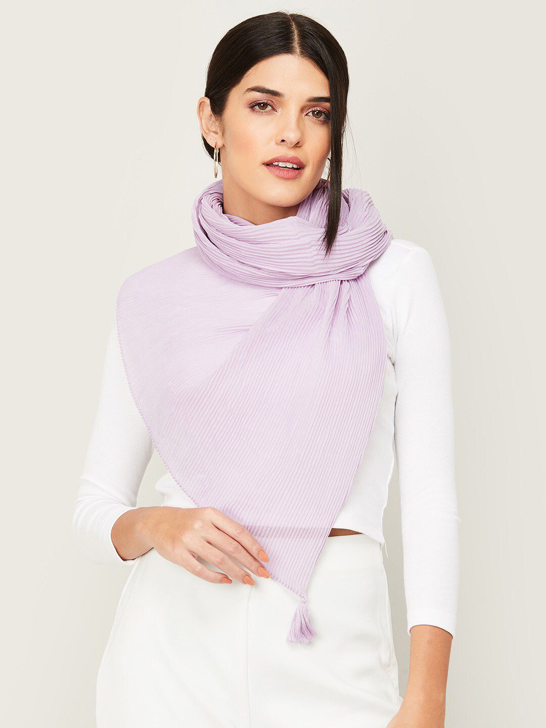 Ginger by Lifestyle Women Purple Ribbed Stole Price in India